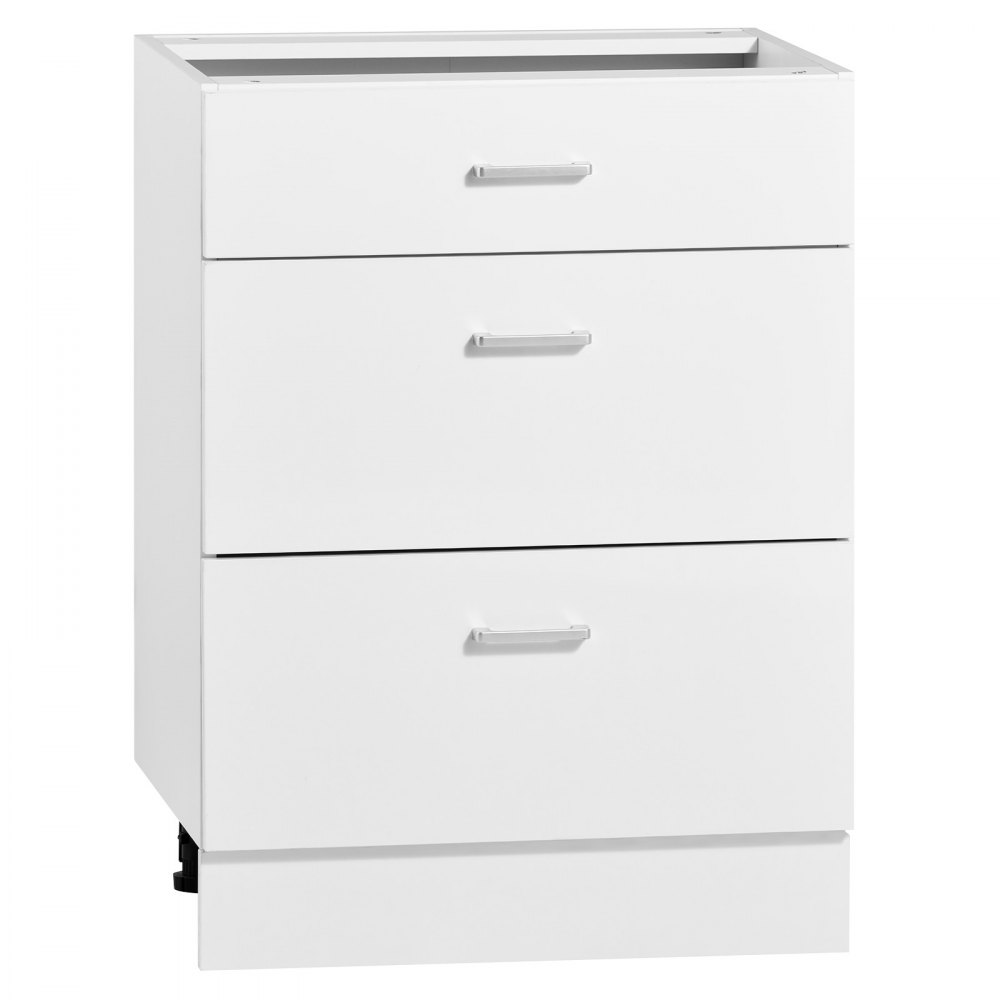 Szafka dolna VEVOR 600x475x815 mm szer. x gł. x wys., dolna szafka kuchenna z płyty wiórowej, biała, do pralni i łazienki, bez blatu, w stylu Shaker, z 3 szufladami, mechanizmem cichego zamykania i laminatem 3M