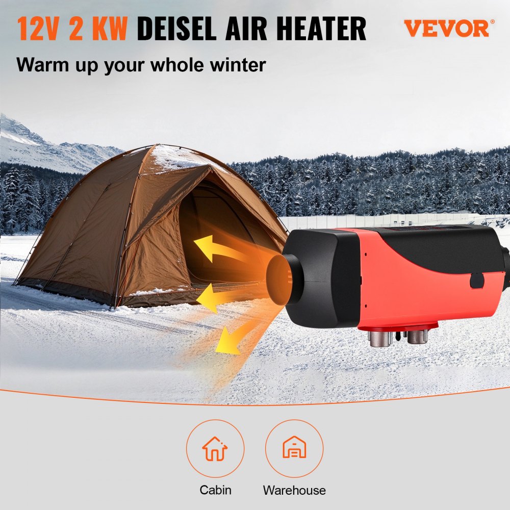 Ogrzewanie postojowe VEVOR Diesel 2KW, 12 V, 10 l, -40 ℃ - + 20 ℃, ogrzewanie powietrza Diesel z ekranem LCD, tłumik LCD, ogrzewanie powietrza, grzejnik aluminiowy