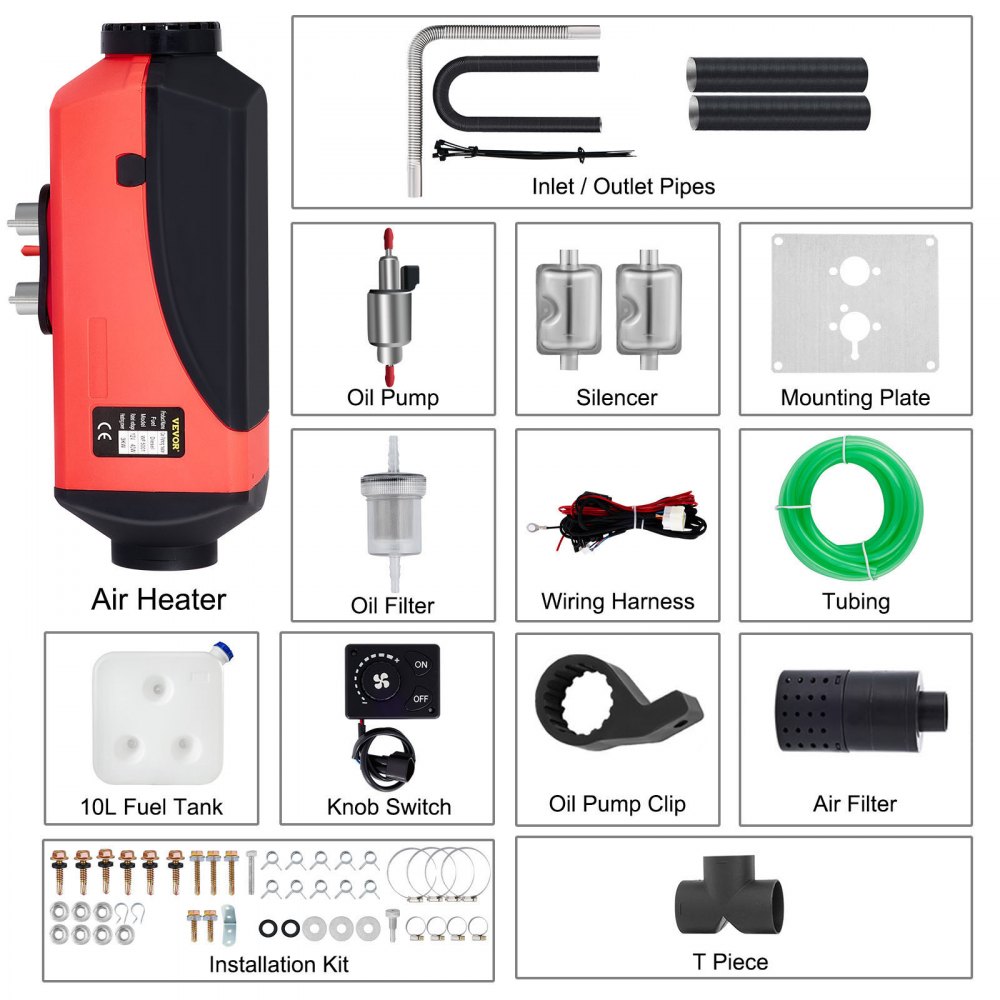 VEVOR Ogrzewanie Postojowe Nagrzewnica Powietrza 12V 3Kw Do Samochodów Kempingowych z Przyczepą Kempingową Łodzie 3kw