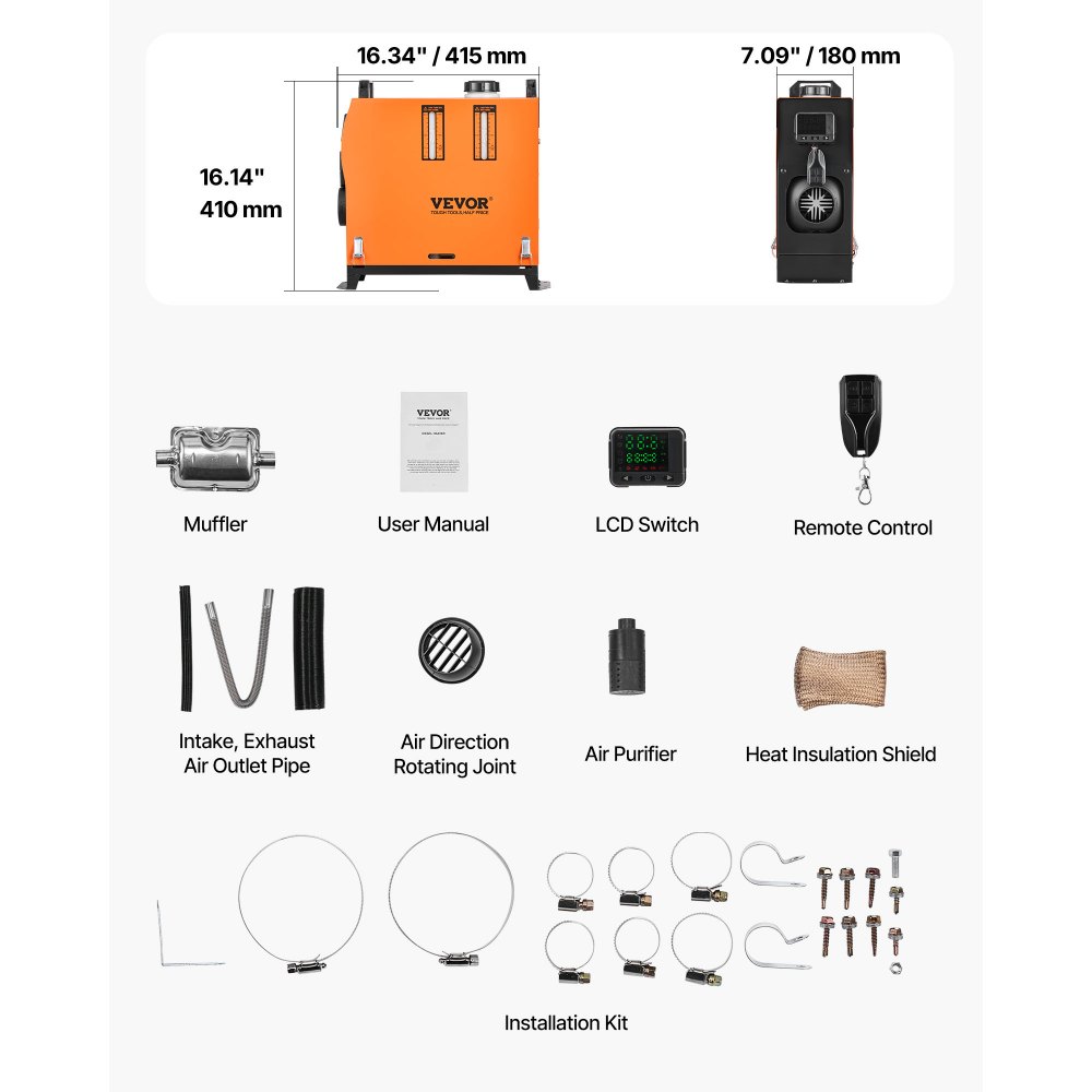 Nagrzewnica powietrza VEVOR Diese 12-24V 8KW, szybko nagrzewająca się nagrzewnica powietrza z pilotem, cyfrowym kolorowym wyświetlaczem i komunikatami głosowymi, niski poziom hałasu, do kamperów, ciężarówek, przyczep i łodzi