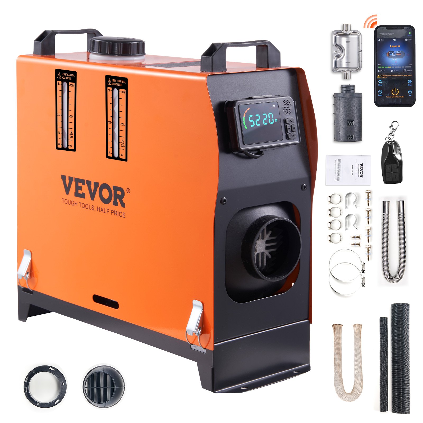 VEVOR Ogrzewacz postojowy VEVOR 12V 5-8KW, ogrzewanie postojowe, ogrzewanie postojowe, ogrzewanie powietrza, 0,16-0,62 l/h. Ogrzewacz postojowy z wyświetlaczem LCD i pilotem, do autobusów, ciężarówek itp.