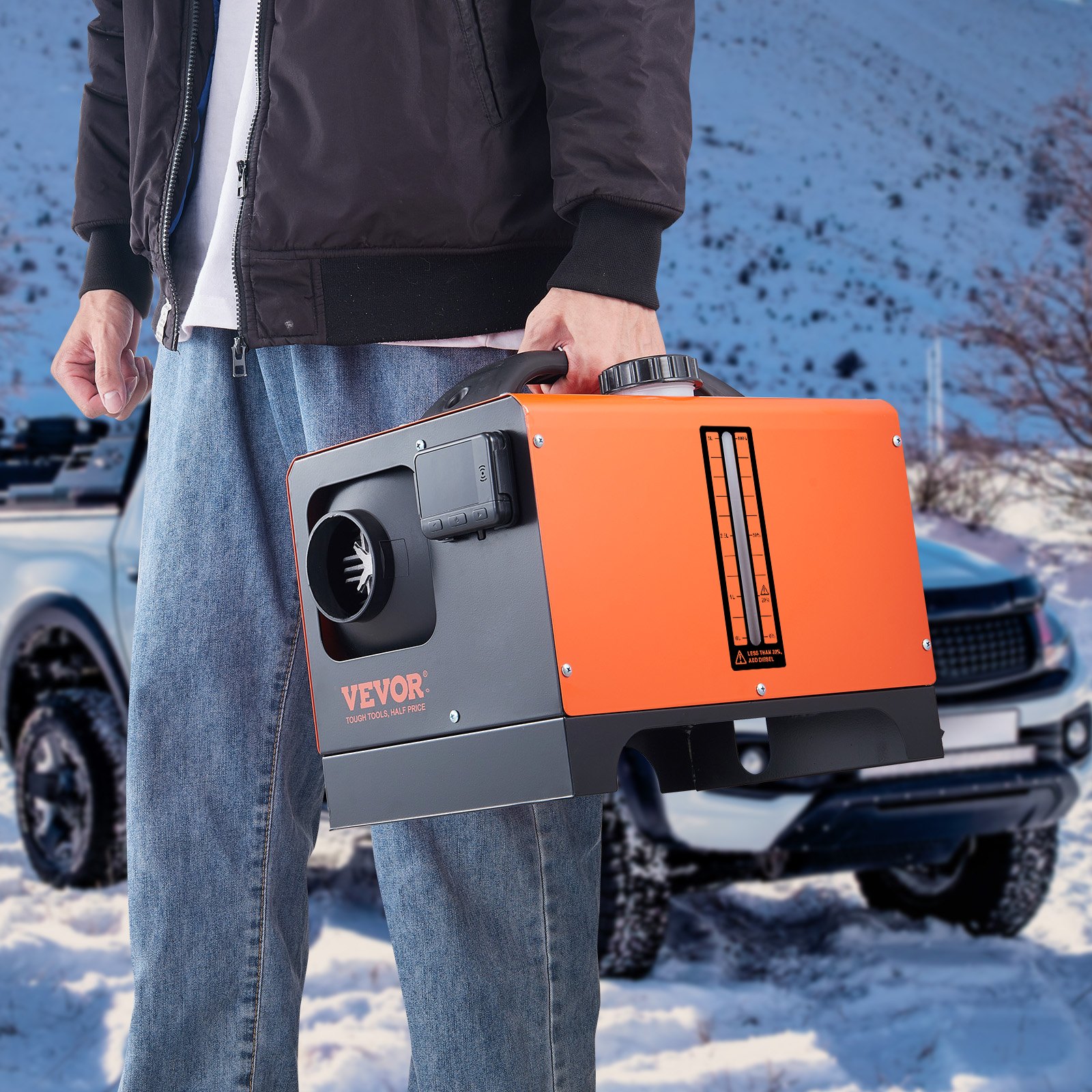 Nagrzewnica powietrza VEVOR 12V 5-8KW, nagrzewnica powietrza na olej napędowy, ogrzewanie postojowe, 0,16-0,62 l/h. Nagrzewnica samochodowa na olej napędowy z wyświetlaczem LCD, pilotem i aplikacją Bluetooth
