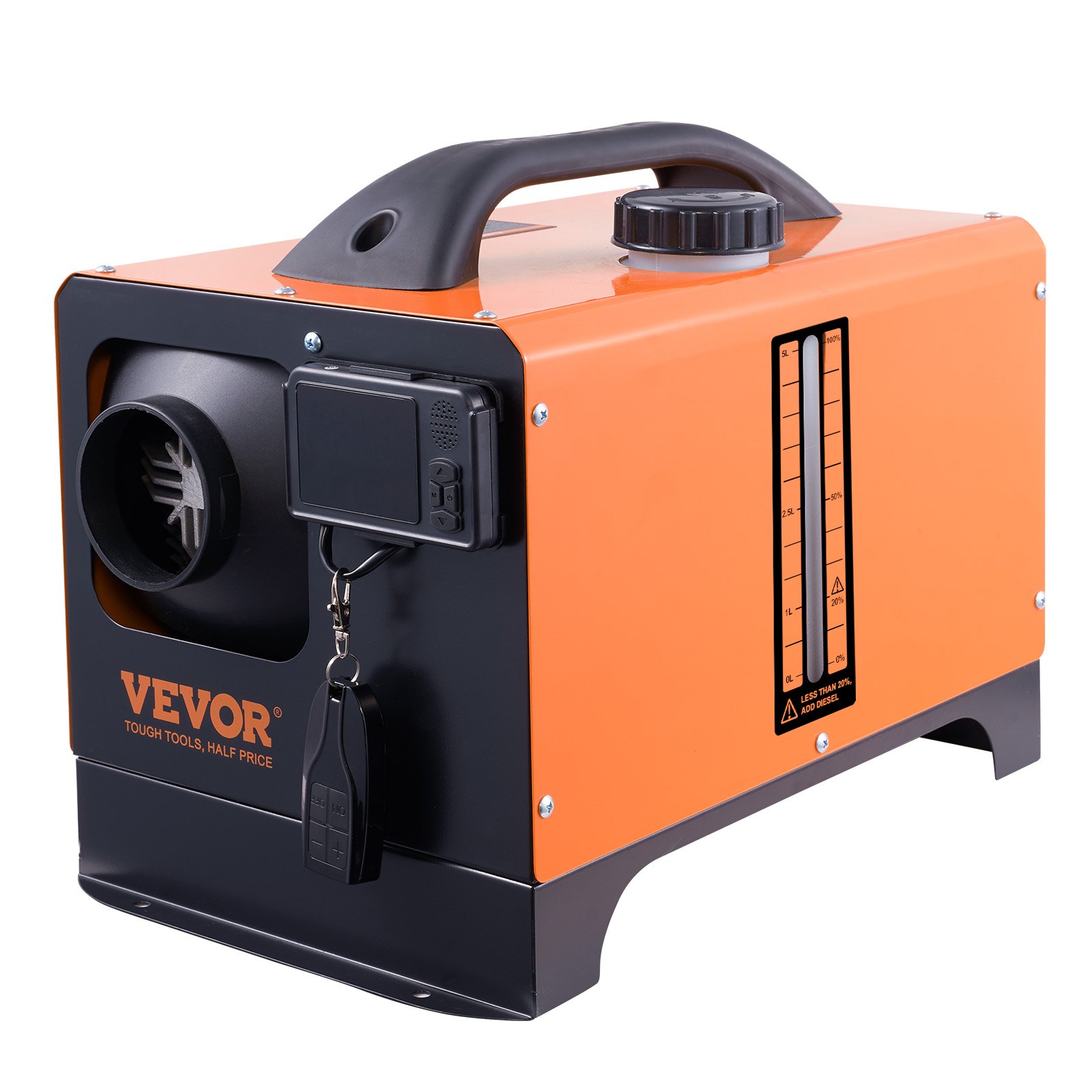 Nagrzewnica powietrza VEVOR 12V 5-8KW, nagrzewnica powietrza na olej napędowy, ogrzewanie postojowe, 0,16-0,62 l/h. Nagrzewnica samochodowa na olej napędowy z wyświetlaczem LCD, pilotem i aplikacją Bluetooth