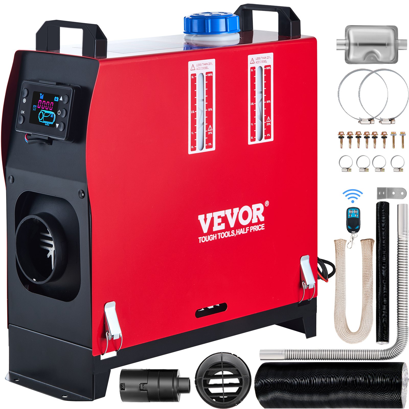 Nagrzewnica powietrza VEVO 12V 5-8KW diesel, ogrzewanie postojowe diesel, nagrzewnica powietrza diesel, nagrzewnica powietrza diesel, ogrzewanie postojowe powietrzne do samochodów ciężarowych, kamperów, autobusów z przełącznikiem LCD, 1 wyjście powietrza
