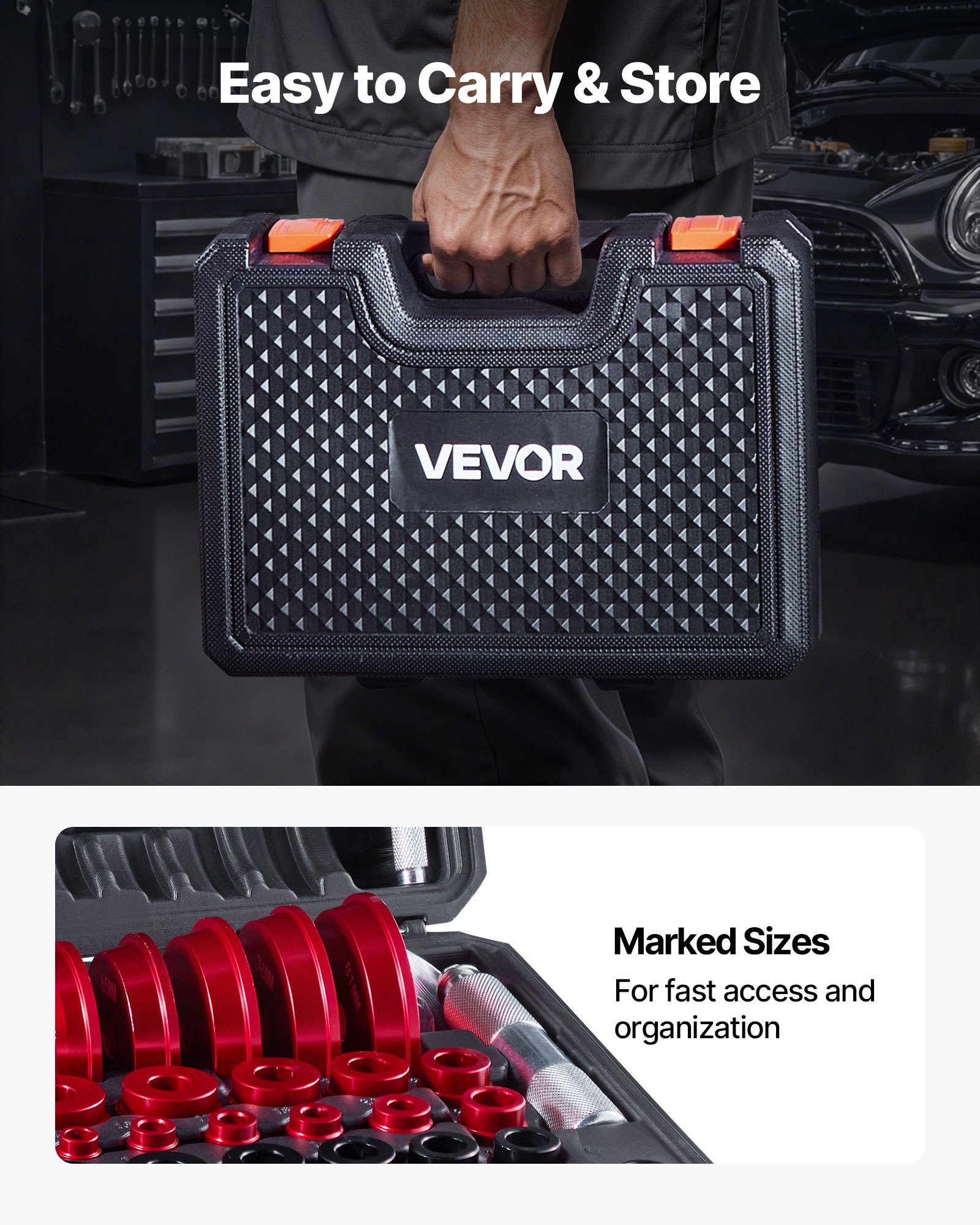 VEVOR Bearing Press Kit, 43 Pcs, Bearing Race and Seal Driver Set with 39 Bushings & Handle Shafts, Bushing Driver Tool Set, Heavy Duty Aluminum Alloy Removal Installation Tool Kit with Storage Case
