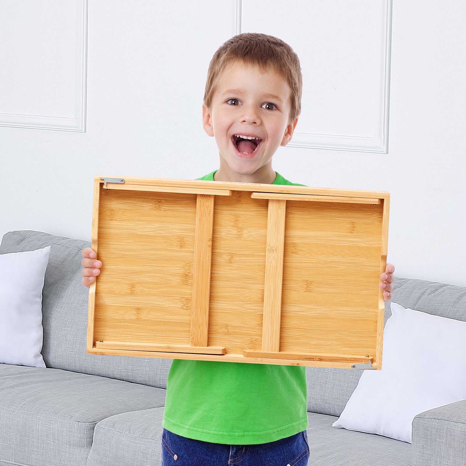 Taca śniadaniowa VEVOR rama bambusowa taca na łóżko 609x300x226 mm, taca do serwowania, stół łóżkowy ze składanymi nogami, stolik kolanowy, taca na żywność również jako biurko na laptopa, stolik na notebooka