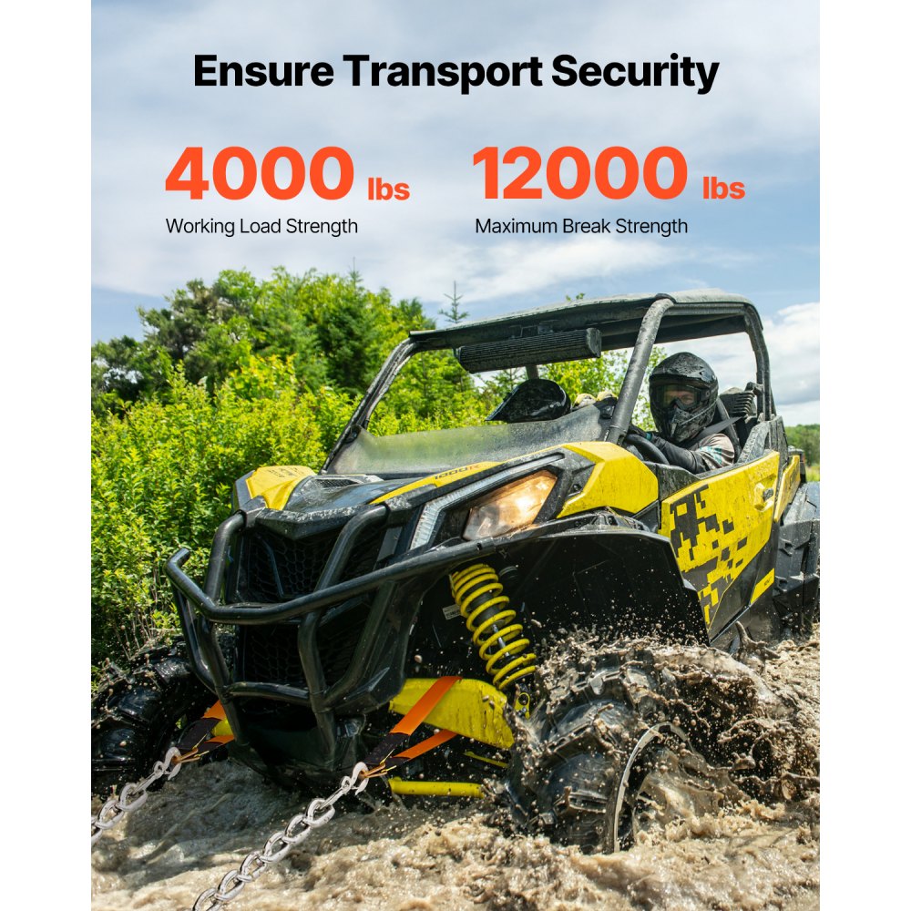 Pasy mocujące osie VEVOR, 5,08 x 97,536 cm, wytrzymałe pasy mocujące osie, wytrzymałość na zerwanie 5443,1 kg, pasy mocujące z pierścieniami typu D, zestaw 4 pasów, do samochodów osobowych, przyczep, ciężarówek, holowania i transportu