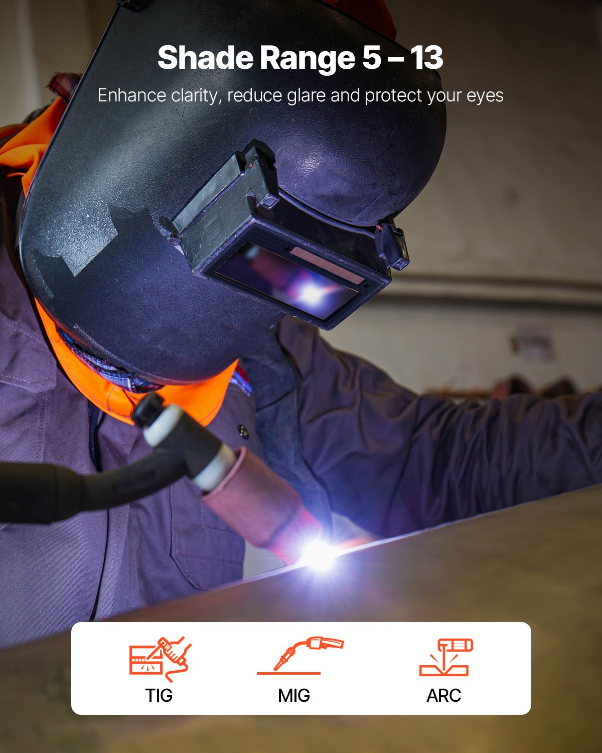 VEVOR Auto Darkening Welding Lens 108 x 51 mm, Shade 5-13 Adjustable True Color Welding Lens with Dual Arc Sensors, Compatible with Most Welding Helmets for TIG, MIG, MMA Applications