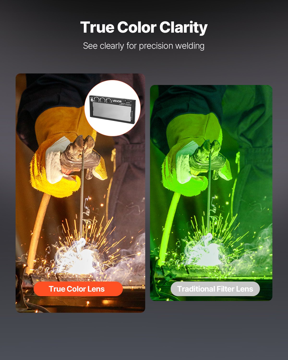 VEVOR Auto Darkening Welding Lens 108 x 51 mm, Shade 5-13 Adjustable True Color Welding Lens with Dual Arc Sensors, Compatible with Most Welding Helmets for TIG, MIG, MMA Applications