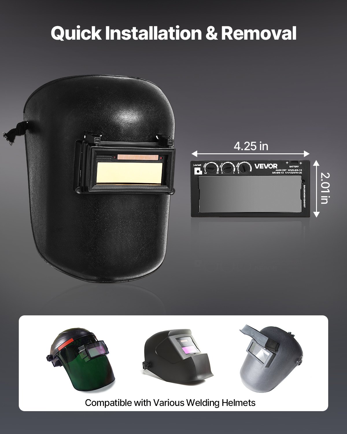 VEVOR Auto Darkening Welding Lens 108 x 51 mm, Shade 5-13 Adjustable True Color Welding Lens with Dual Arc Sensors, Compatible with Most Welding Helmets for TIG, MIG, MMA Applications