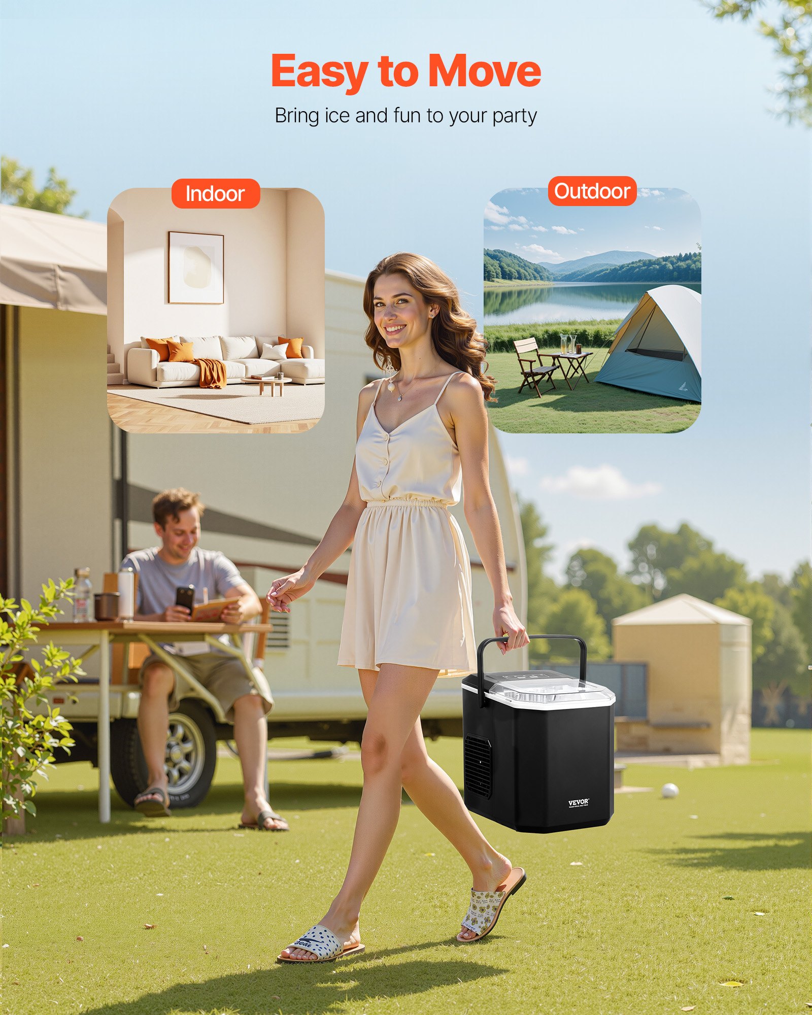 VEVOR Kostkarka do lodu Maszyna do lodu 9 kostek w 6 minut, 11,8 kg / 24 godz., przenośna kostkarka do lodu z łyżką i koszykiem, maszyna do lodu w 2 rozmiarach do kuchni, baru i na imprezę