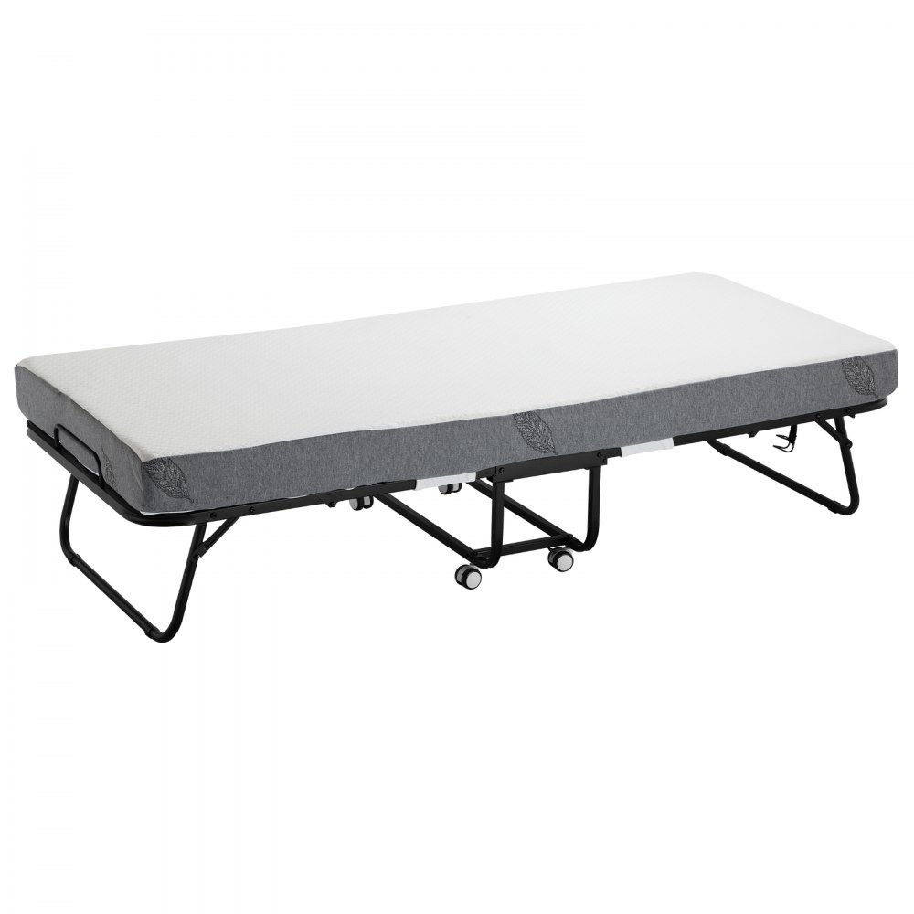 VEVOR Rollaway Bed, Folding Bed with 12.5 cm Mattress, Foldable Single Bed with Memory Foam Mattress (190 x 81 cm), 136.1 kg Load Capacity Guest Bed for Adults, Metal Bed for Bedroom Living Room