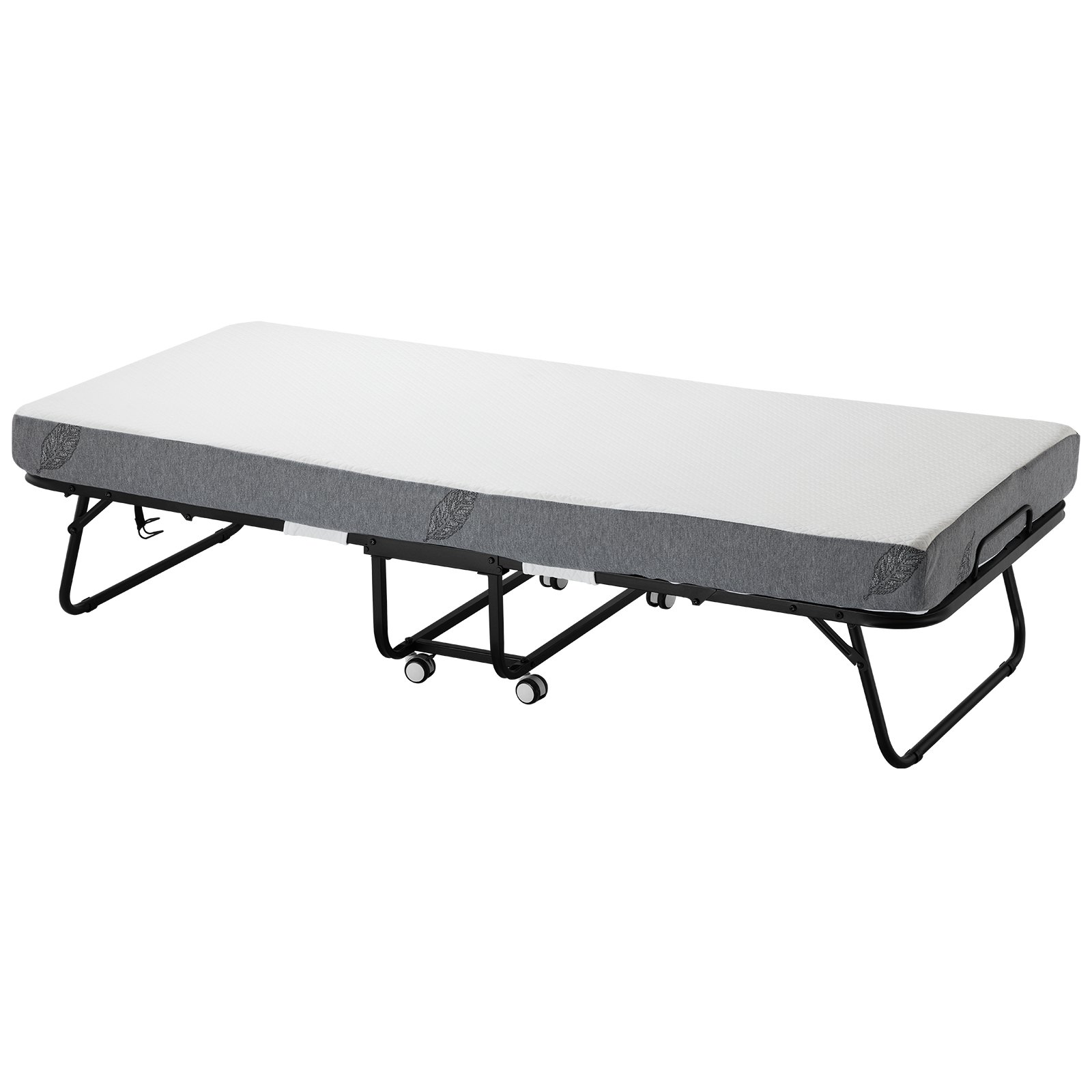 VEVOR Rollaway Bed, Folding Bed with 12.5 cm Mattress, Foldable Single Bed with Memory Foam Mattress (190 x 81 cm), 136.1 kg Load Capacity Guest Bed for Adults, Metal Bed for Bedroom Living Room