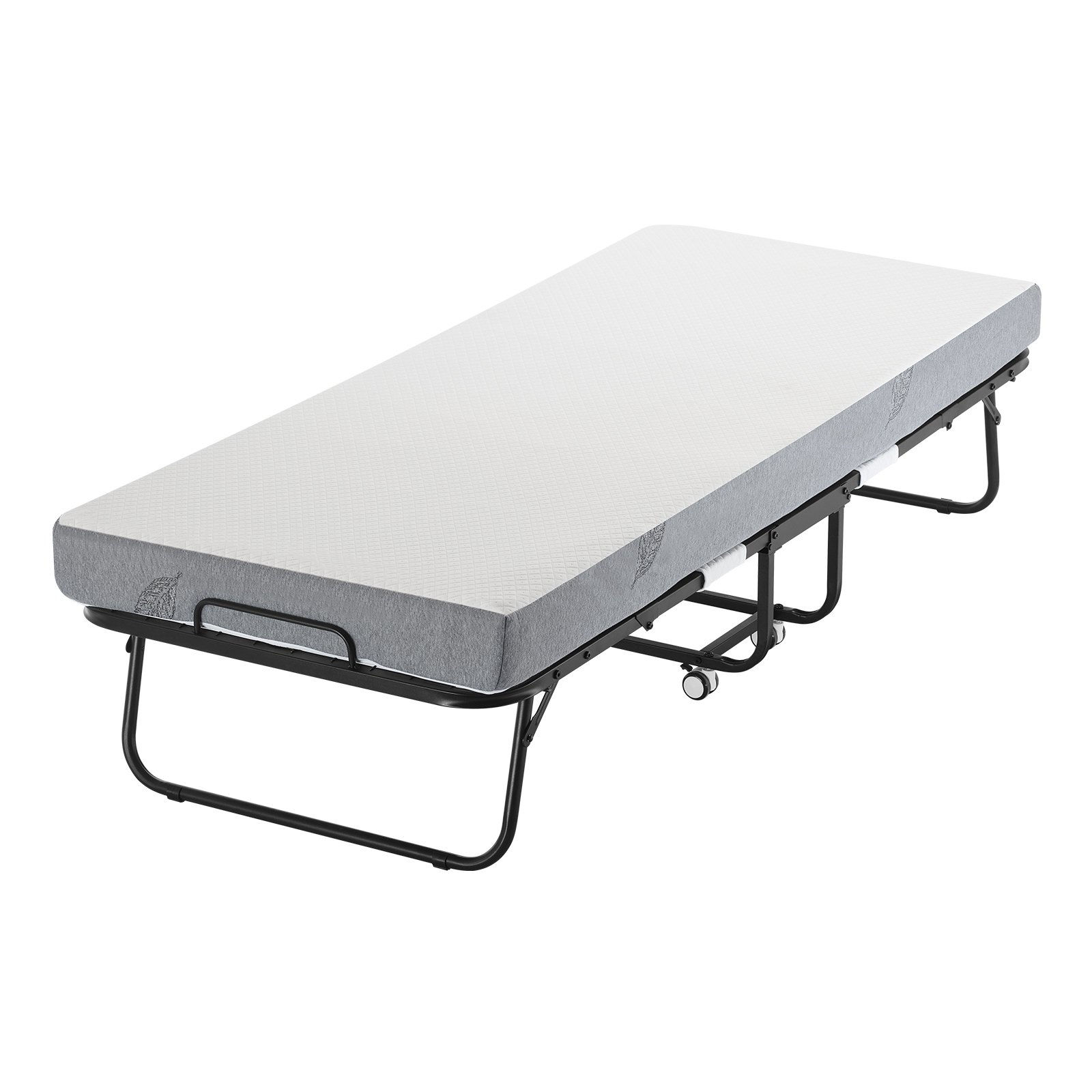 VEVOR Rollaway Bed, Folding Bed with 12.5 cm Mattress, Foldable Single Bed with Memory Foam Mattress (190 x 81 cm), 136.1 kg Load Capacity Guest Bed for Adults, Metal Bed for Bedroom Living Room