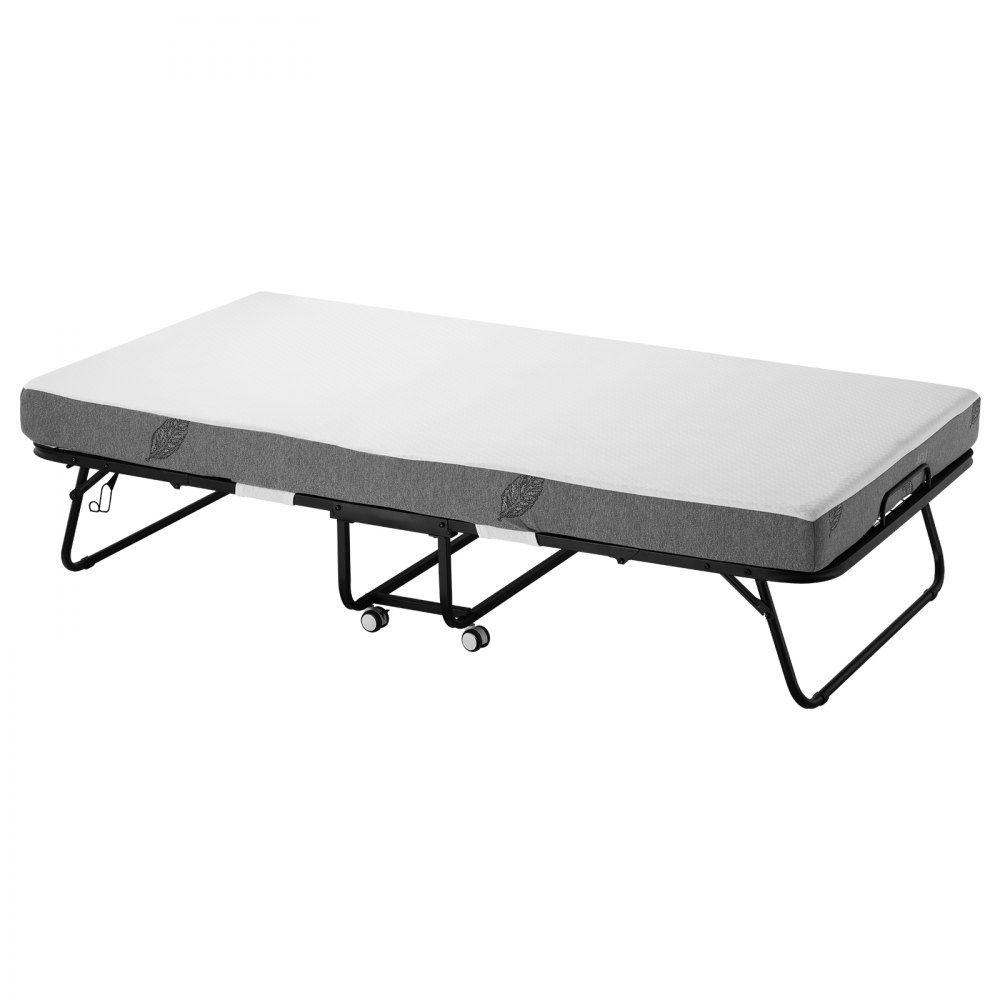 VEVOR Rollaway Bed with 12.7 cm Mattress, Foldable Single Bed with Memory Foam Mattress (190 x 98 cm), 204.1 kg Load Capacity Guest Bed for Adults, Metal Bed for Bedroom