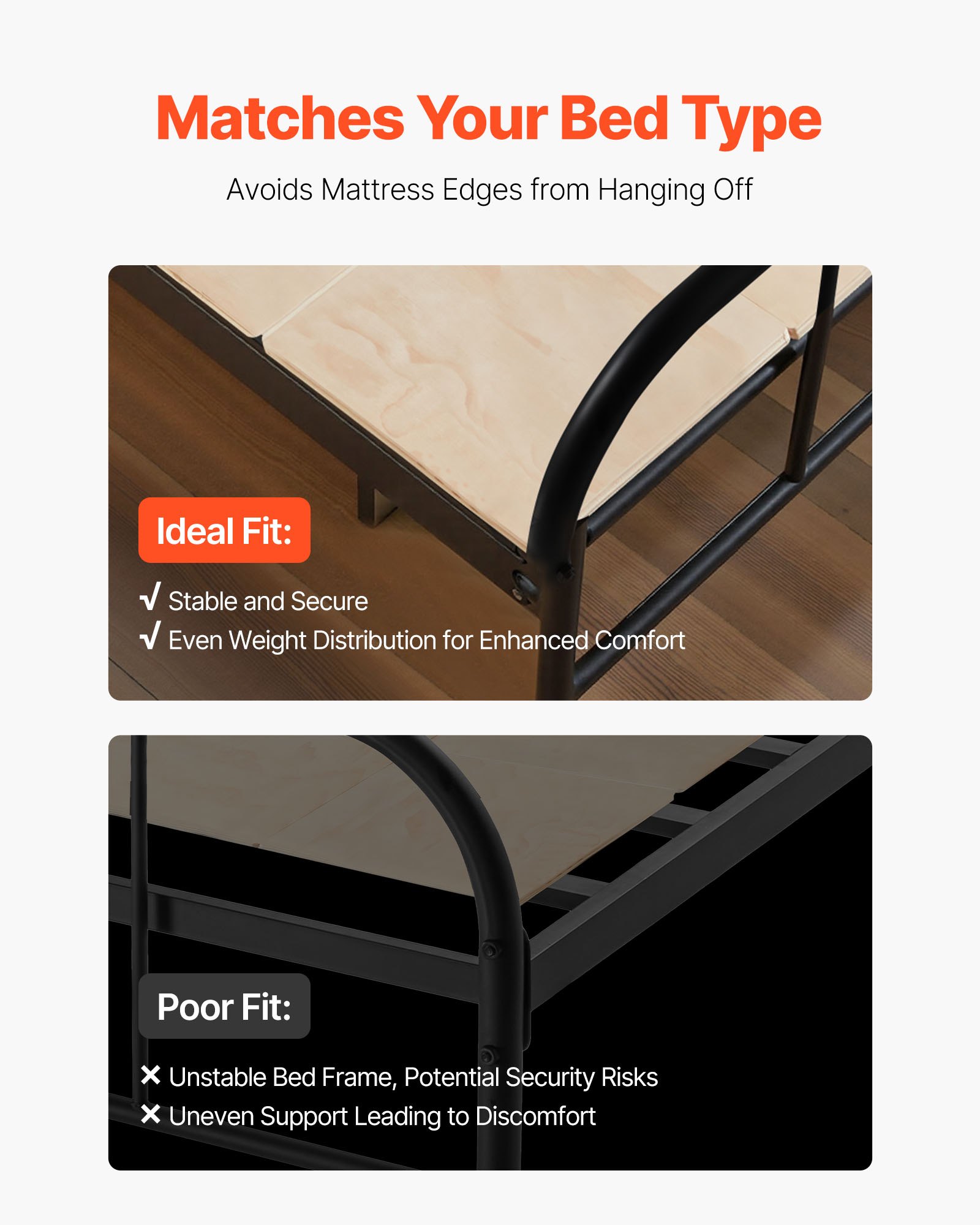 VEVOR Twin Size Bunkie Board składana deska do łóżka z listwami i łącznikiem, drewniany materac nawierzchniowy, podparcie pod materace, gotowy do użycia, 8-częściowy zestaw listew z naturalnego drewna