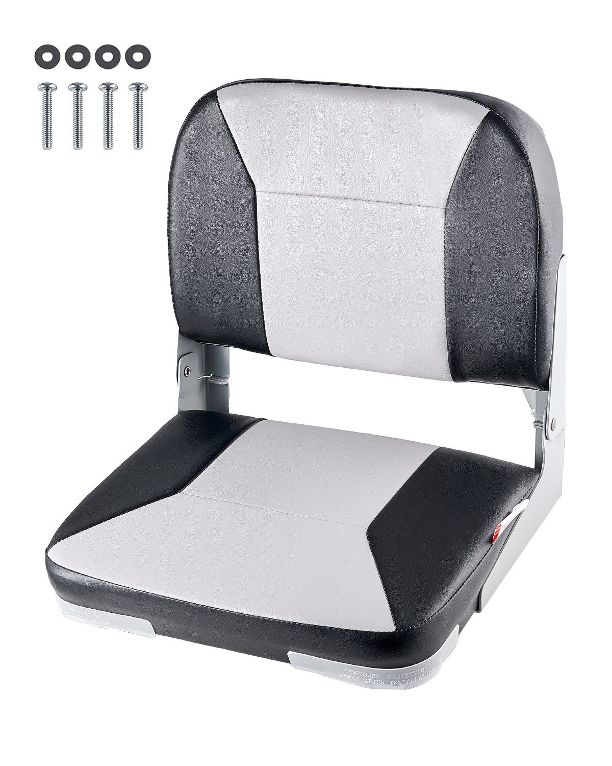 VEVOR 1pc. Boat seat, boat chair with low backrest, foldable fishing boat seat with thick sponge cushion & waterproof PVC leather, aluminum alloy hinges, black & gray