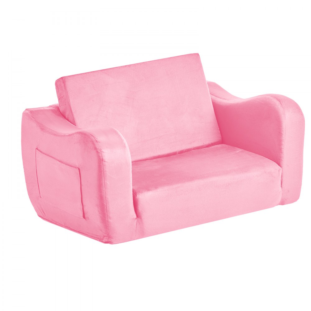 Sofa dziecięca VEVOR, fotel dziecięcy z gąbki 28D i krótkiego włosia z podłokietnikami, sofa dla malucha do czytania i zabawy, rozkładana sofa dziecięca do pokoju zabaw, sypialnia, różowy, rozmiar M (rozmiar)