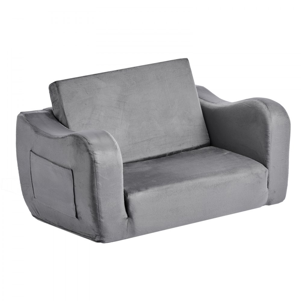 VEVOR Sofa dziecięca Fotel dziecięcy wykonany z gąbki 28D i krótkiego włosia z podłokietnikami, zmywalna sofa dziecięca, rozkładana sofa dziecięca Sofa dla malucha (M) do pokoju zabaw, sypialni, salonu, szara