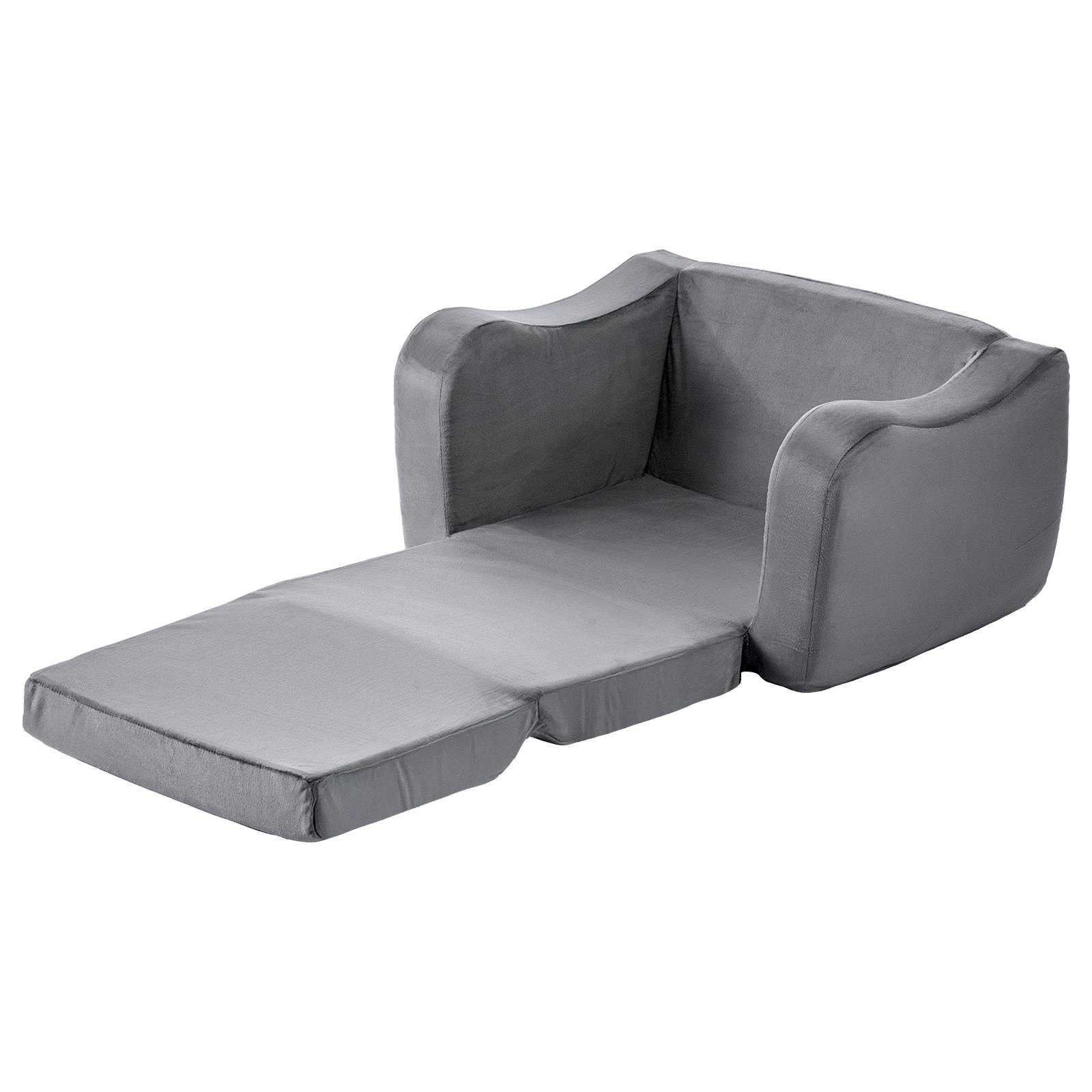 VEVOR 2-in-1 Kids Sofa, Foldable Toddler Soft Couch with Armrests, Made of 28D Sponge & Short Pile, Convertible Toddler Chair to Lounger, Kid Couch Fold Out for Fun Playtime or Comfy Lounging, M, Gray