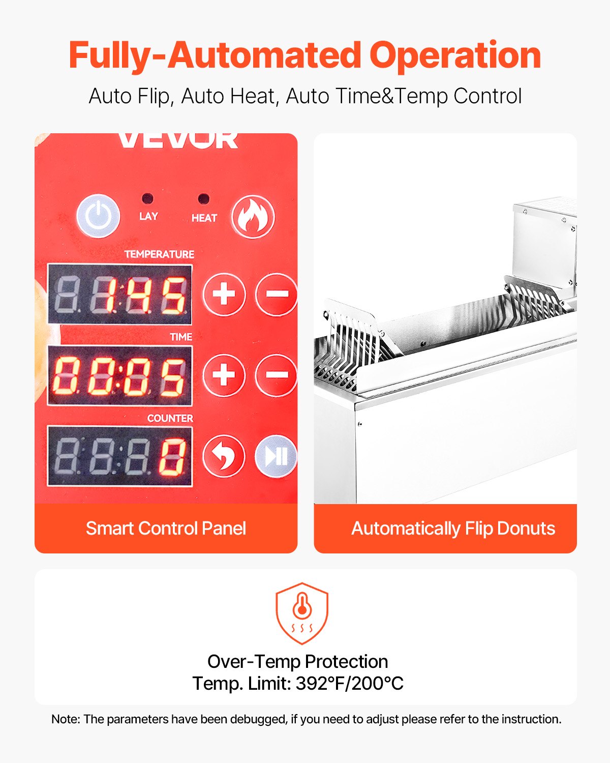 Automatyczna maszyna do pączków VEVOR, komercyjna, jednorzędowa, ze stali nierdzewnej (90 szt./h), elektryczna frytkownica do pączków z 3 rozmiarami form do piekarni, restauracji i kawiarni