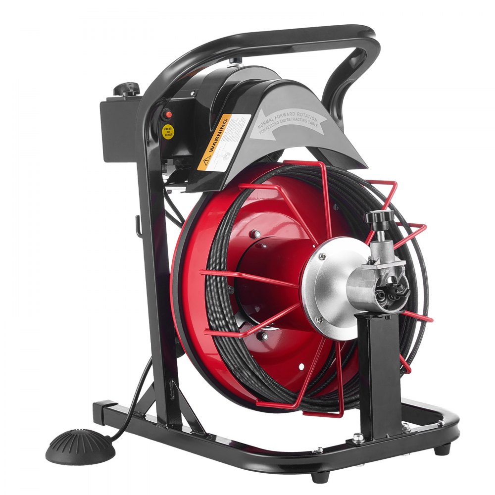 VEVOR Drain Cleaner Machine 15m x 8mm, Auto Feed Sewer Snake Auger with 4 Cutters & Air-activated Foot Switch for 50mm to 100mm Pipes