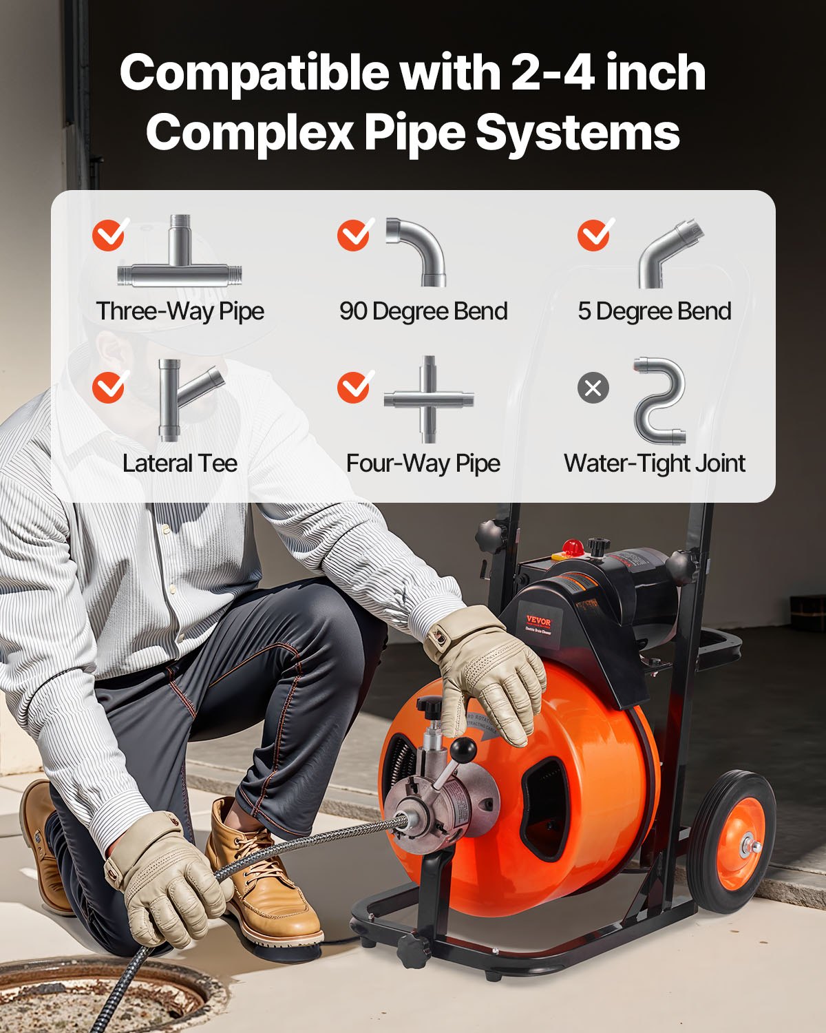 VEVOR Electric Pipe Cleaning Machine 220V Pipe Cleaner 30m x 12.7mm Steel Cable Pipe Cleaning Spiral 1500 RPM No-Load Speed ​​Drain Cleaner Drain Cleaning Machine Cleaning Tools