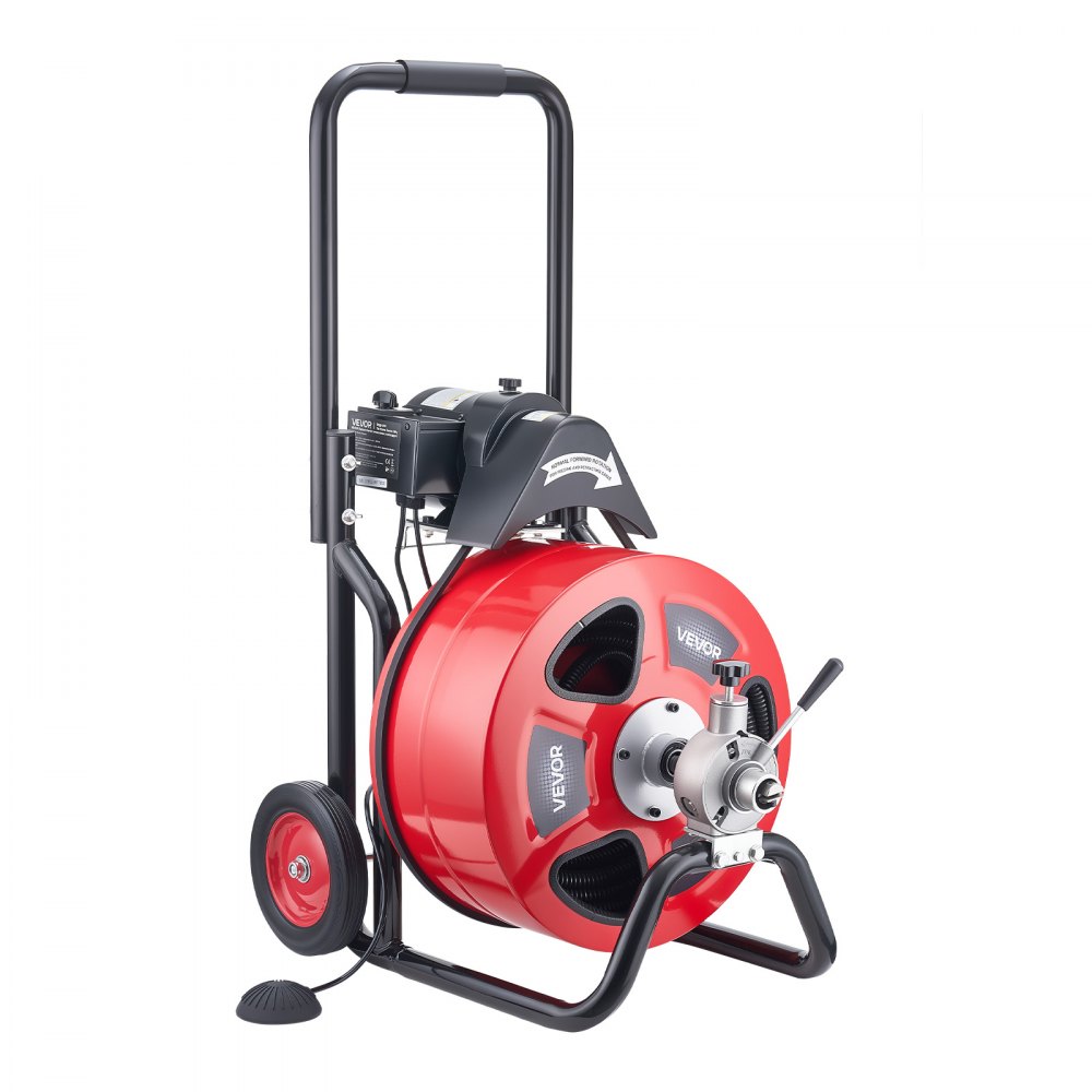 Maszyna do czyszczenia rur VEVOR z automatycznym podawaniem, spirala do czyszczenia rur 30 m x 19 mm z rolkami, elektryczny czyścik do rur o średnicy 100–200 mm, urządzenie do czyszczenia rur do odpływów, toalet i zlewów