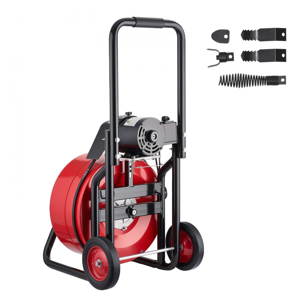 Maszyna do czyszczenia rur VEVOR z automatycznym podawaniem, spirala do czyszczenia rur 30 m x 19 mm z rolkami, elektryczny czyścik do rur o średnicy 100–200 mm, urządzenie do czyszczenia rur do odpływów, toalet i zlewów