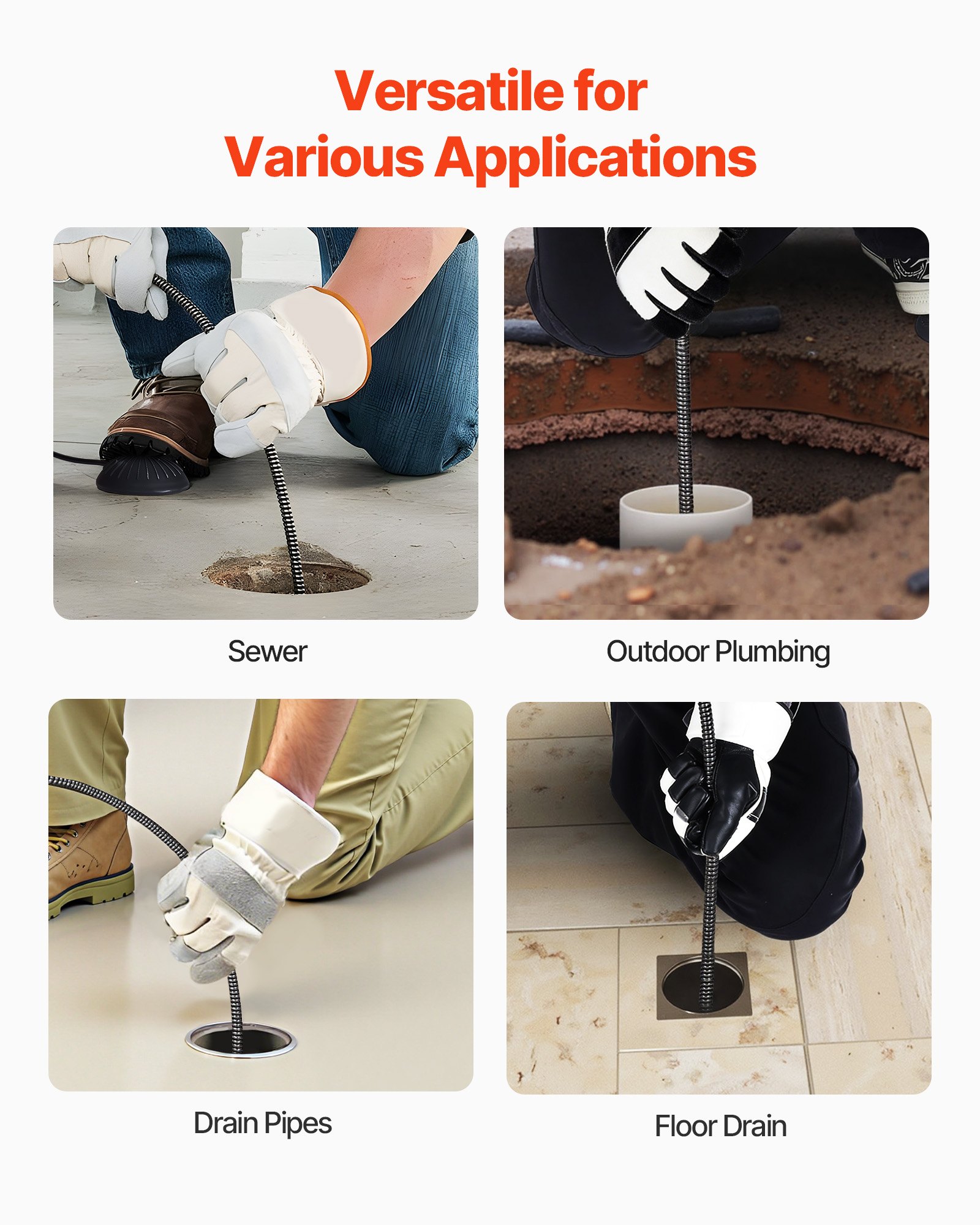 Maszyna do czyszczenia rur VEVOR z automatycznym podawaniem, spirala do czyszczenia rur 30 m x 19 mm z rolkami, elektryczny czyścik do rur o średnicy 100–200 mm, urządzenie do czyszczenia rur do odpływów, toalet i zlewów