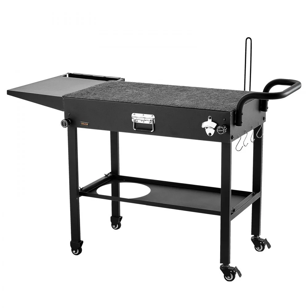 Wózek do grilla ogrodowego VEVOR 787 x 432 mm (rozmiar stołowy), składany stół do grillowania z uchwytem na chusteczki, haczykami, kółkami i stolikiem bocznym, stół do przygotowywania potraw z grilla, wózek do serwowania na piknik, do kuchni i ogrodu