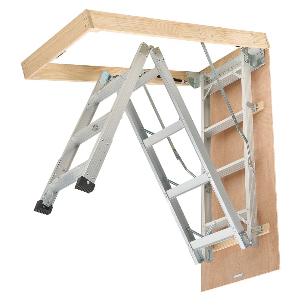 VEVOR attic ladder, load capacity 170 kg, height-adjustable attic ladder from 3 to 3.13 m, foldable aluminum attic stairs, ideal for attic access and upper-floor balconies