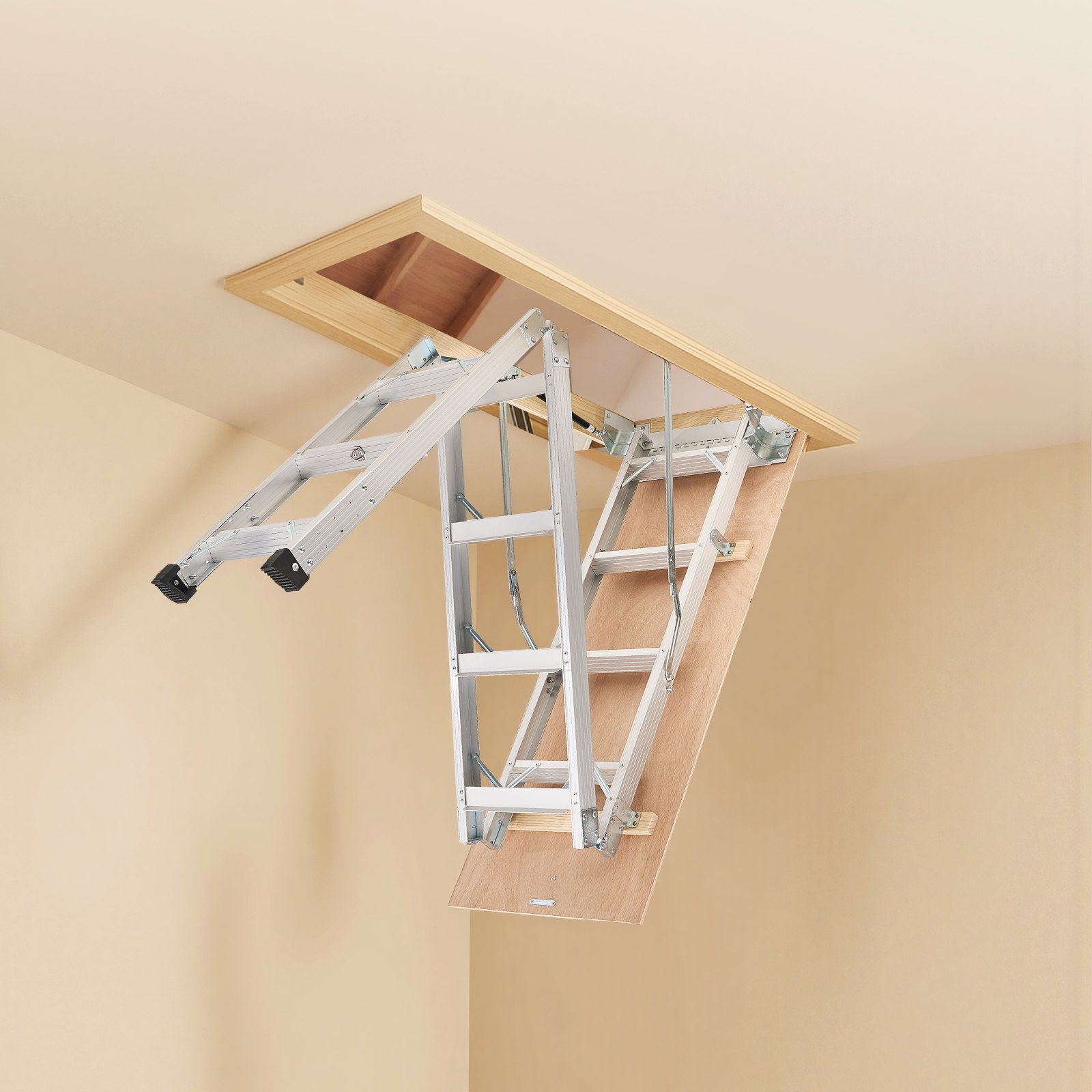 Schody strychowe VEVOR o udźwigu 170 kg, regulowane w zakresie wysokości od 3 do 3,13 m, składane schody strychowe wykonane z aluminium, idealne do dostępu na strych, balkony na wyższych piętrach