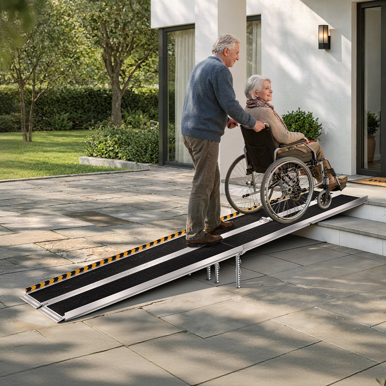 VEVOR Składana rampa dla wózków inwalidzkich 3045 x 745 mm, 362,9 kg, wytrzymała, z powierzchnią antypoślizgową i regulowanymi nóżkami podporowymi 170-400 mm, przenośna rampa dla wózków inwalidzkich do progów drzwi i krawężników