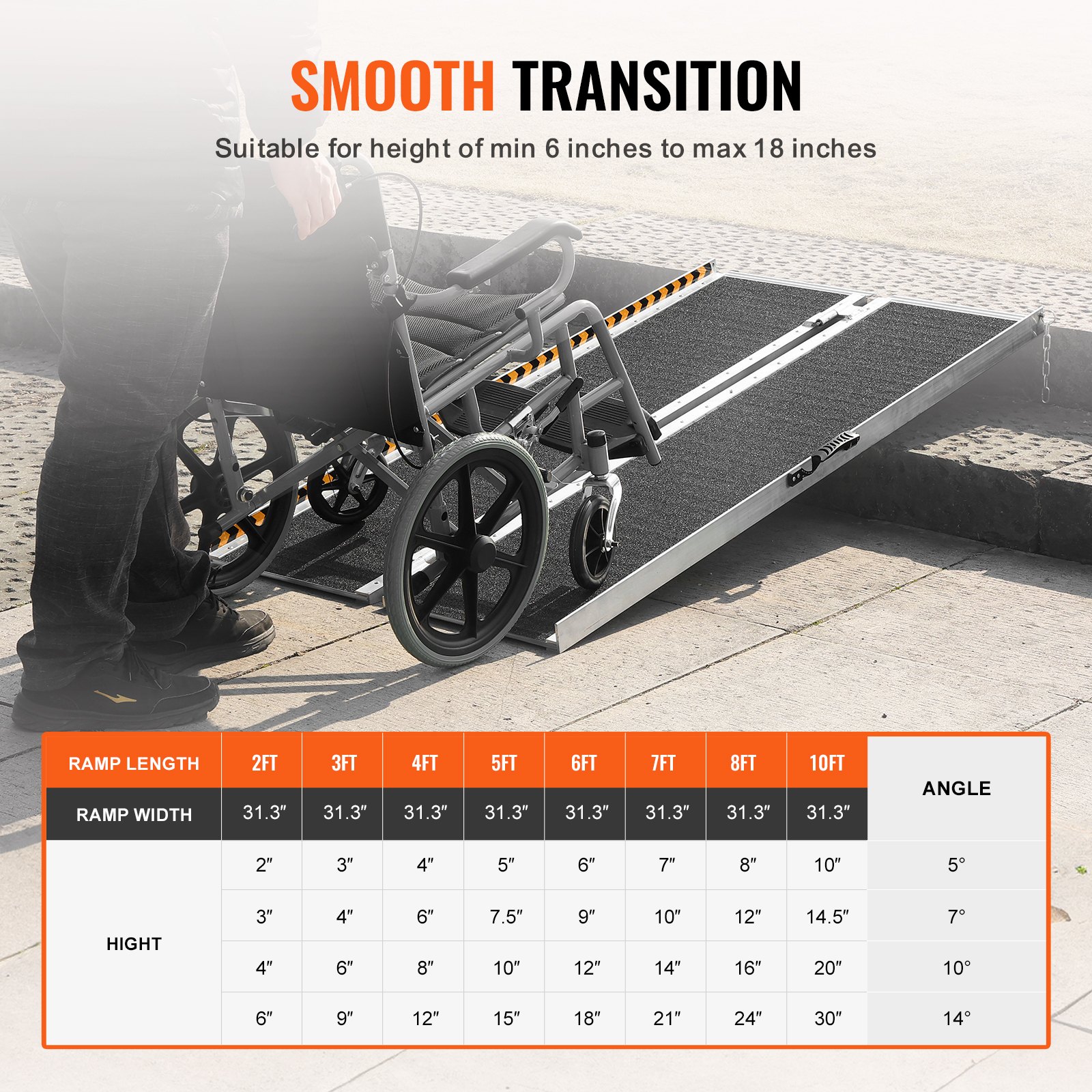 VEVOR Przenośna Rampa dla Wózków Inwalidzkich, 72" Udźwig 800 funtów, Antypoślizgowa Aluminiowa Składana Rampa dla Skuterów Mobilnych, Rampa dla Wózków Inwalidzkich do Schodów, Krawężników i Otwórów Drzwiowych