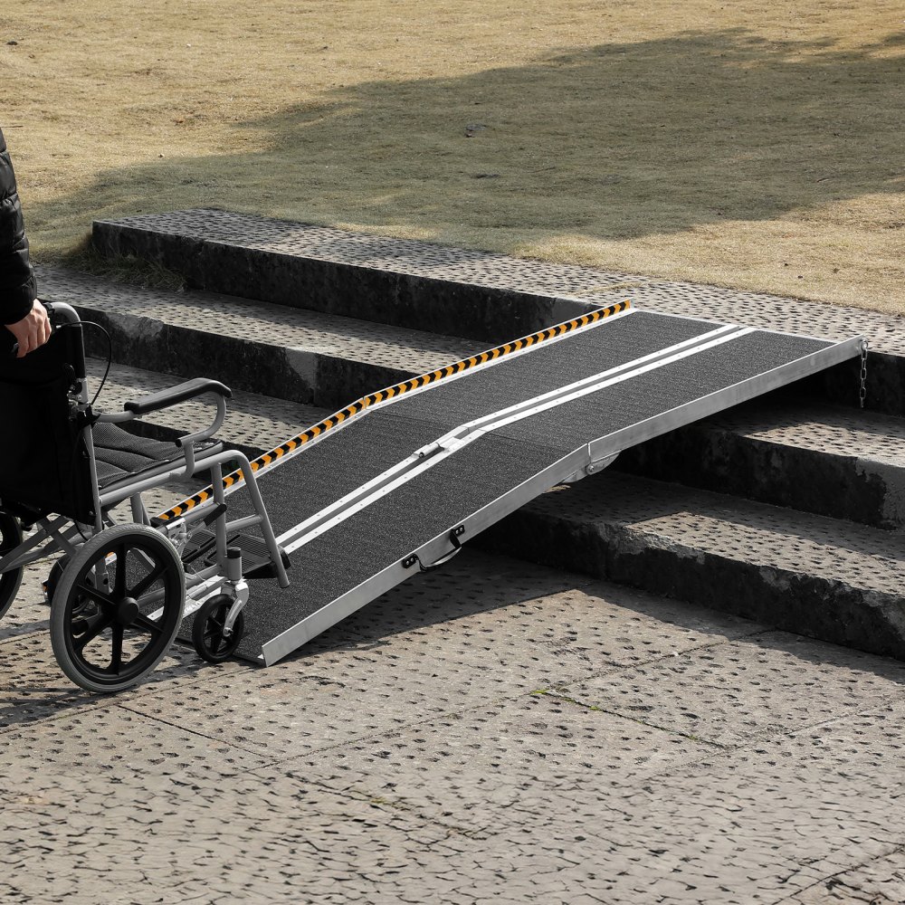 VEVOR Przenośna rampa dla wózków inwalidzkich 2,44 m, udźwig 363 kg, antypoślizgowa, aluminiowa, składana, progowa, składana rampa dla wózków inwalidzkich, skuterów, osób niepełnosprawnych, schodów, drzwi, krawężników, schodów domowych