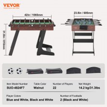 Składany stół do piłkarzyków VEVOR, 42-calowy stół do piłkarzyków o standardowym rozmiarze, pełnowymiarowy stół do gry w piłkarzyki do użytku w domu, rodzinie i pokoju zabaw, piłka nożna z zestawem stołów do piłkarzyków, zawiera 2 piłki