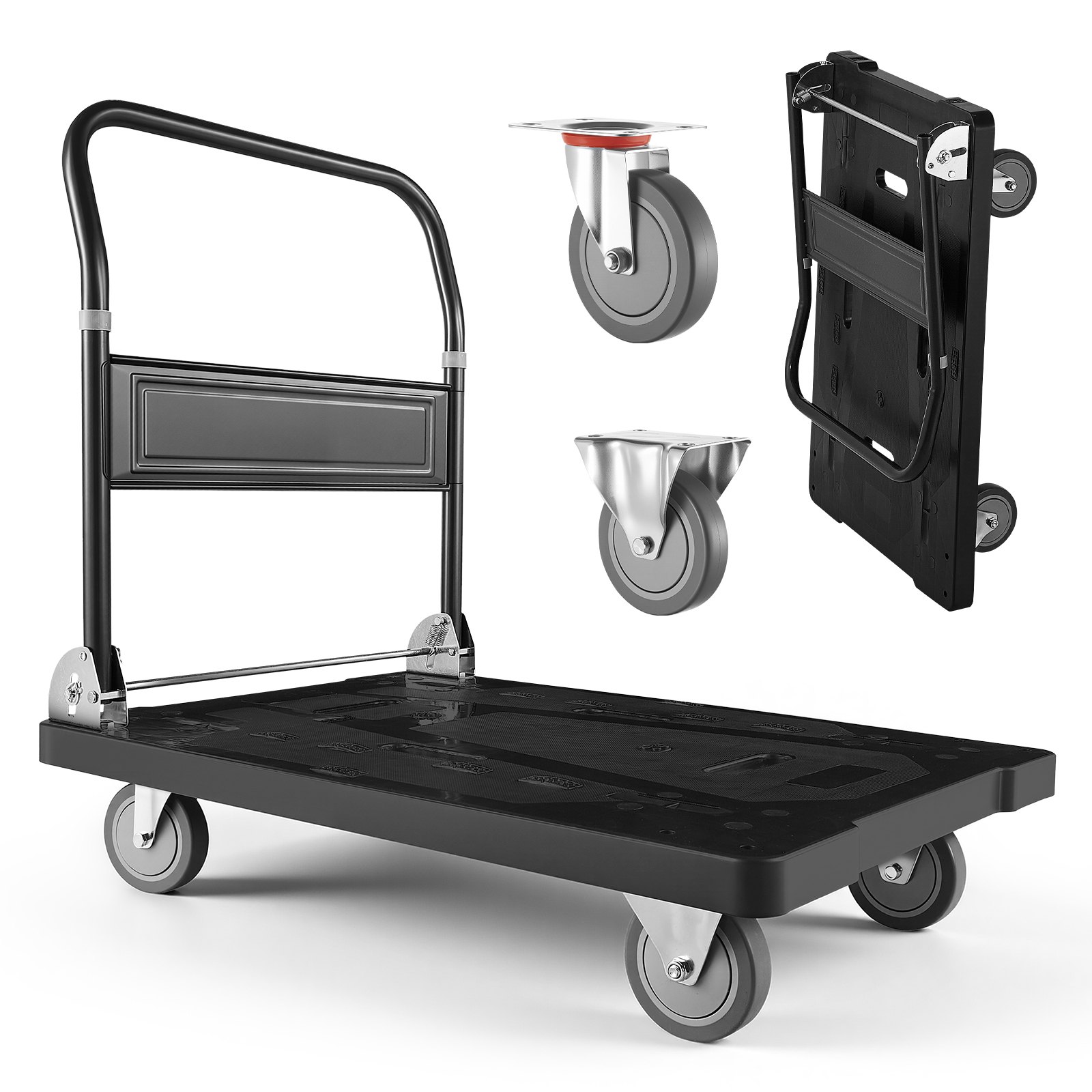 Wózek platformowy składany VEVOR, udźwig 454 kg, wózek transportowy z kółkami obrotowymi, wózek ręczny z antypoślizgową powierzchnią ładunkową, składany wózek transportowy ułatwiający przechowywanie, wózek na kółkach 895 x 595 x 850 mm