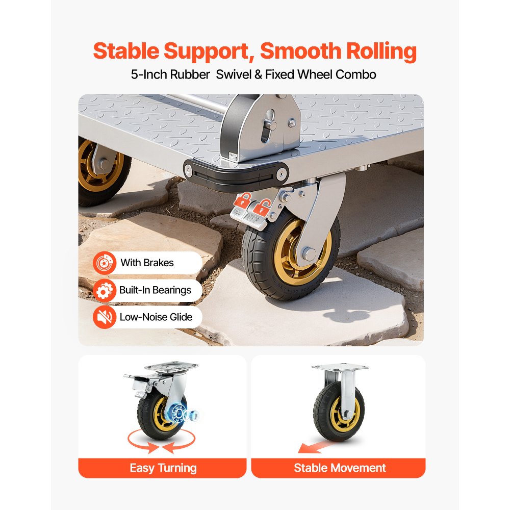 Wózek platformowy składany VEVOR 907 kg, wózek transportowy z kółkami obrotowymi, wózek ręczny z antypoślizgową powierzchnią ładunkową, składany wózek transportowy ułatwiający przechowywanie, wózek na kółkach 900 x 600 mm