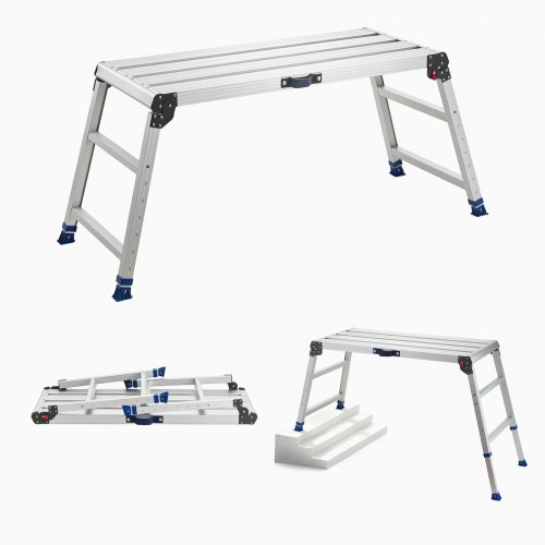 Platforma robocza VEVOR 1016x457 mm, składana aluminiowa platforma robocza o udźwigu 226,8 kg, regulowany podest roboczy o wysokości 584-876 mm z blokadą bezpieczeństwa, przenośna drabina schodowa do domu i warsztatu