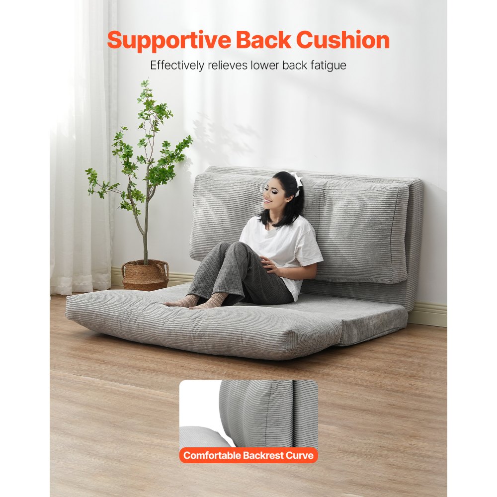 VEVOR 3 w 1 rozkładana sofa z 2 poduszkami i zmywalnym pokrowcem, rozkładany fotel z pianki memory 25D, kanapa do salonu i sypialni, jasnoszara (pełna / 2410 x 1360 x 120 mm)