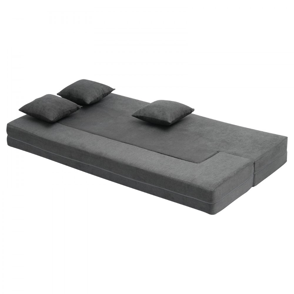 VEVOR 3 w 1 rozkładana sofa z 3 poduszkami i zmywalnym pokrowcem, rozkładana sofa z pianki memory 25D, kanapa do salonu i sypialni, jasnoszara (TWIN / 1030x1930x225 mm)