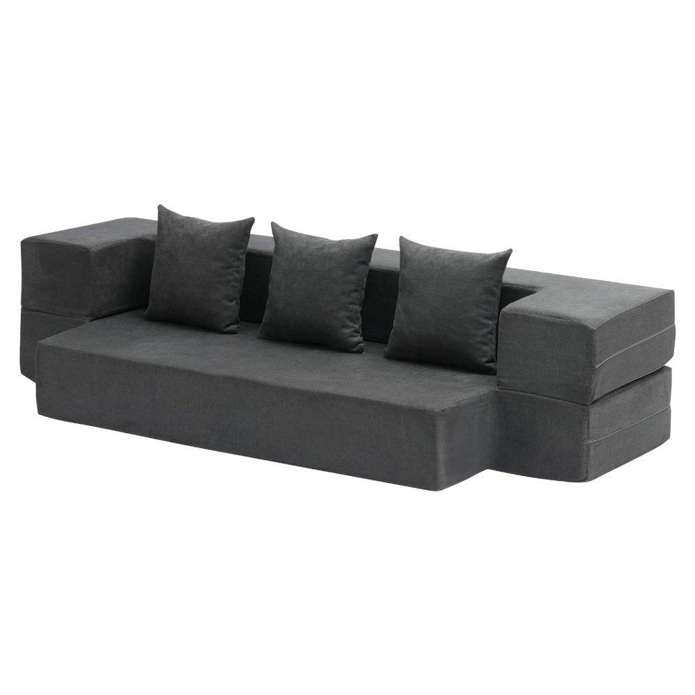 VEVOR 3 w 1 rozkładana sofa z 3 poduszkami i zmywalnym pokrowcem, rozkładana sofa z pianki memory 25D, kanapa do salonu i sypialni, jasnoszara (TWIN / 1030x1930x225 mm)