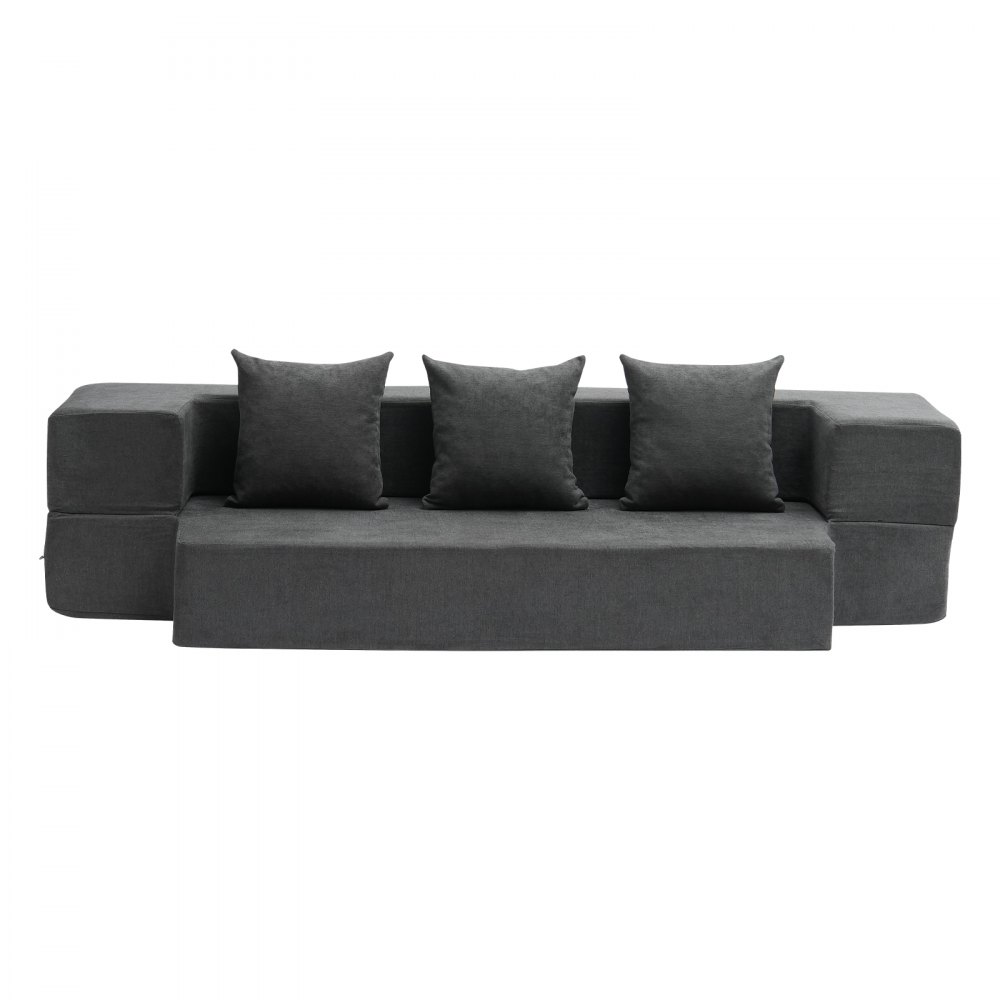 VEVOR 3 w 1 rozkładana sofa z 3 poduszkami i zmywalnym pokrowcem, rozkładana sofa z pianki memory 25D, kanapa do salonu i sypialni, jasnoszara (TWIN / 1030x1930x225 mm)