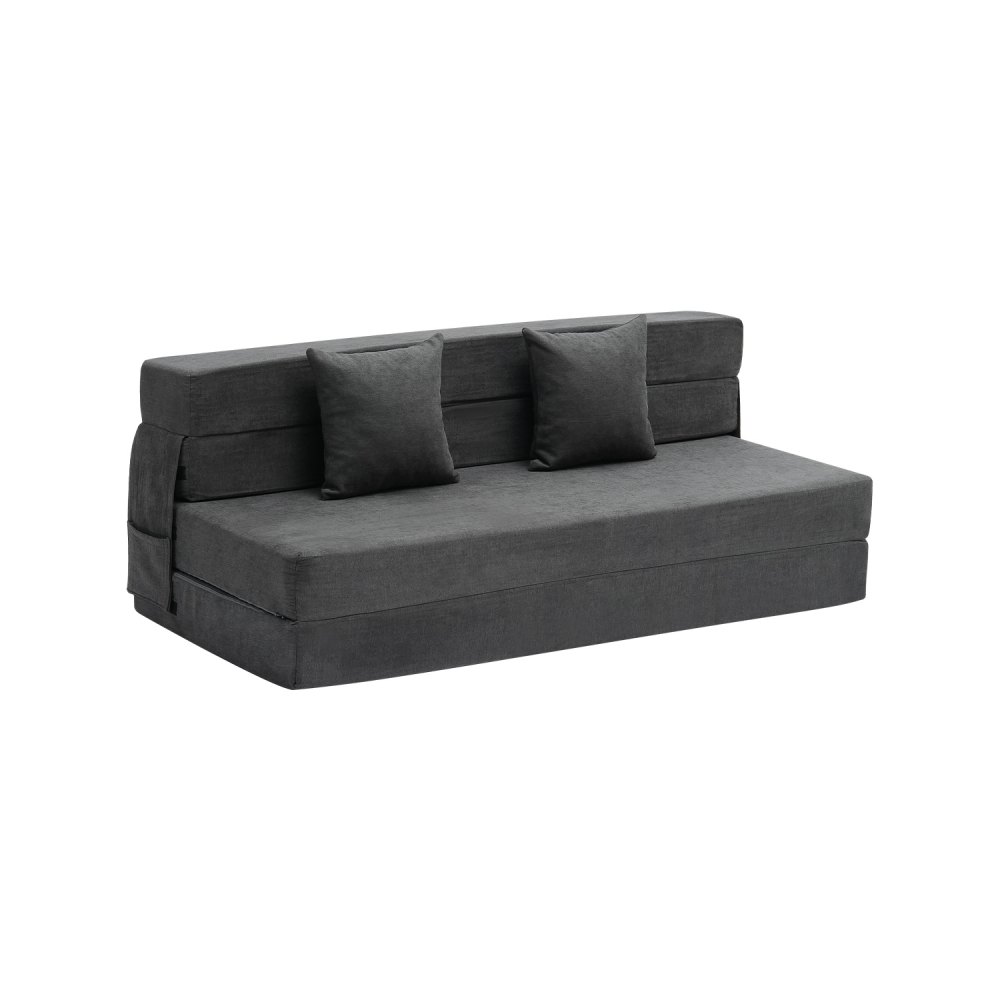 VEVOR 3 w 1 rozkładana sofa z 2 poduszkami i zmywalnym pokrowcem, rozkładany fotel z pianki memory 25D, kanapa do salonu i sypialni, ciemnoszara (rozmiar queen / 2060 x 1545 x 150 mm)