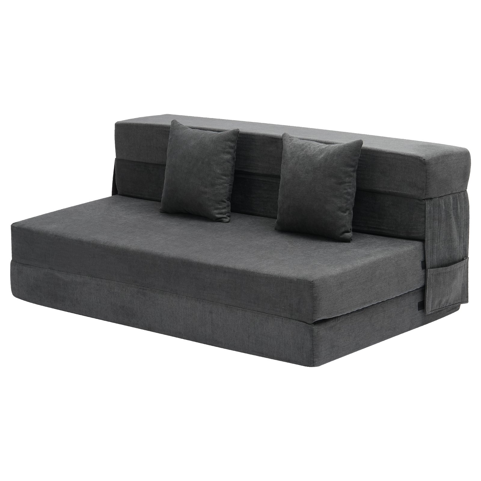 VEVOR 3 w 1 rozkładana sofa z 2 poduszkami i zmywalnym pokrowcem, rozkładany fotel z pianki memory 25D, kanapa do salonu i sypialni, ciemnoszara (rozmiar queen / 2060 x 1545 x 150 mm)
