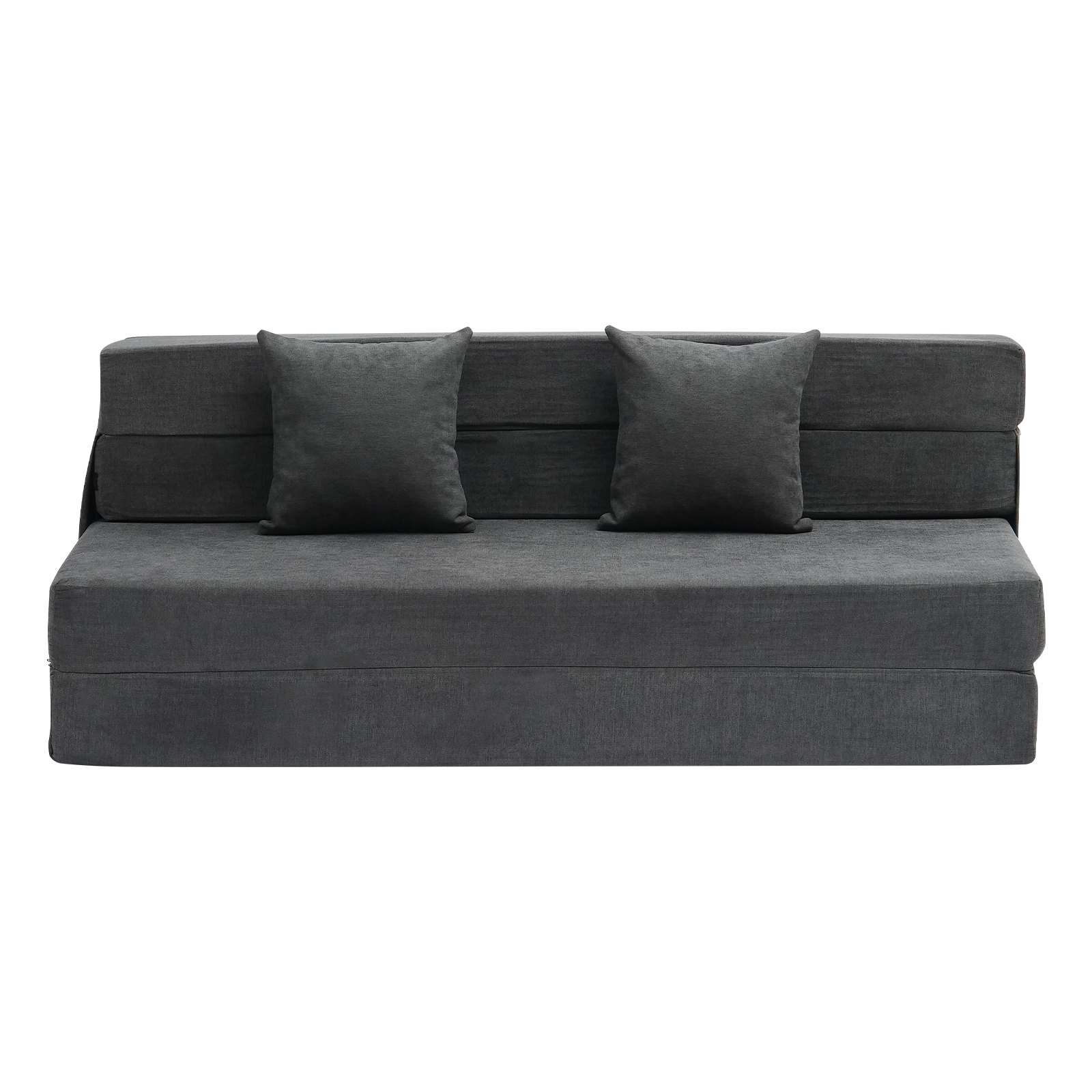 VEVOR 3 w 1 rozkładana sofa z 2 poduszkami i zmywalnym pokrowcem, rozkładany fotel z pianki memory 25D, kanapa do salonu i sypialni, ciemnoszara (rozmiar queen / 2060 x 1545 x 150 mm)