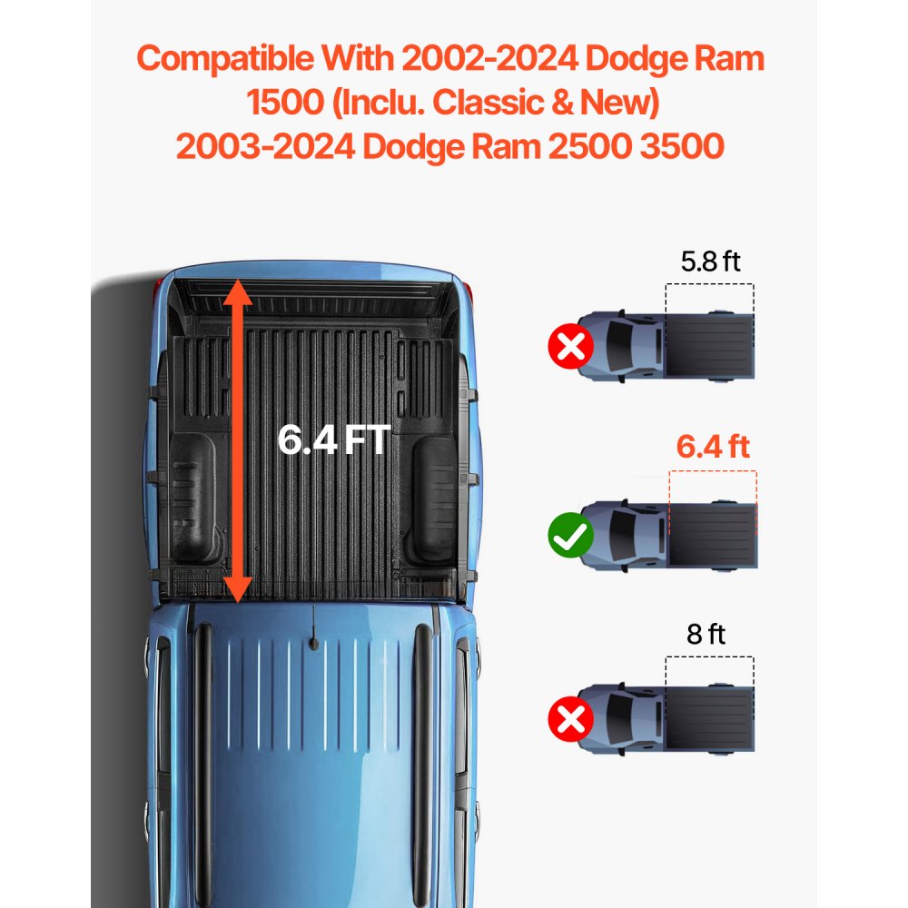 VEVOR Pokrywa skrzyni ładunkowej składana na cztery części, kompatybilna z modelami Dodge Ram 1500 (w tym Classic i New) z lat 2002–2024, Dodge Ram 2500 3500 (w tym Classic i New), skrzynią ładunkową Fleetside 6,4' (76,3")