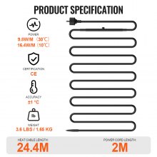 Samoregulujący przewód grzejny rurkowy VEVOR 24,4m 16,4W/m zabezpieczenie przed zamarzaniem z termostatem