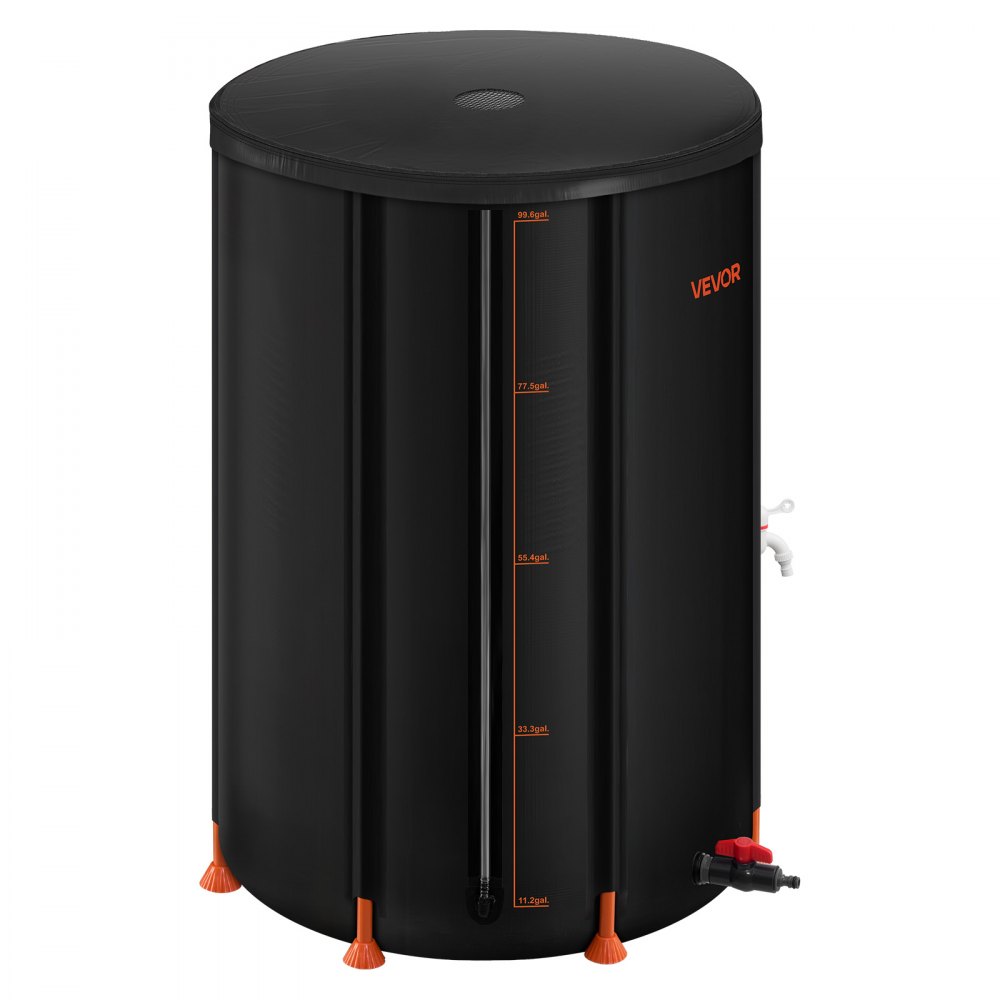 VEVOR Collapsible Rain Barrel, 380 L Portable Rain Water Collection Barrel, 1000D PVC Rainwater Collection System, Garden Water Catcher Tank Storage Container with Spigot & Overflow Kit, Black